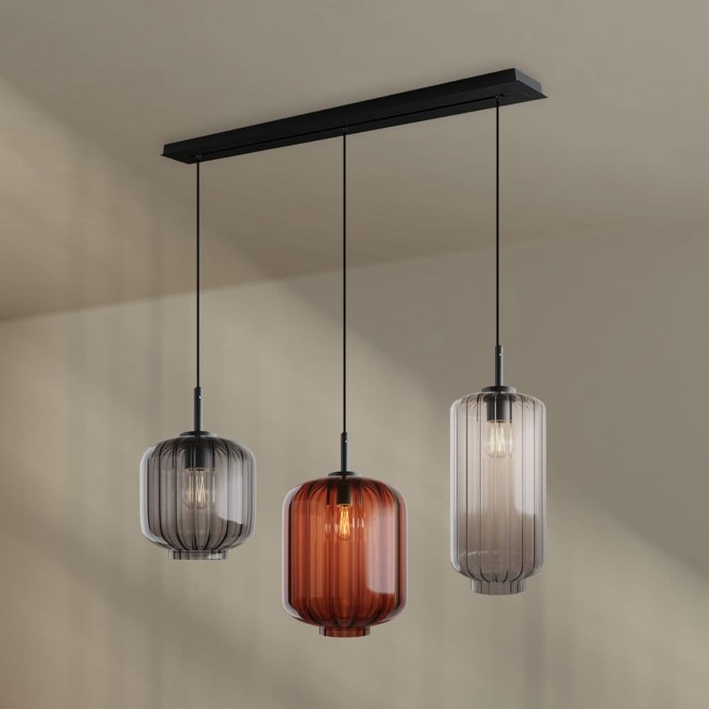 s.luce Velo Lampe suspendue de table à manger 3 flammes 120cm Ø 18/20/25cm