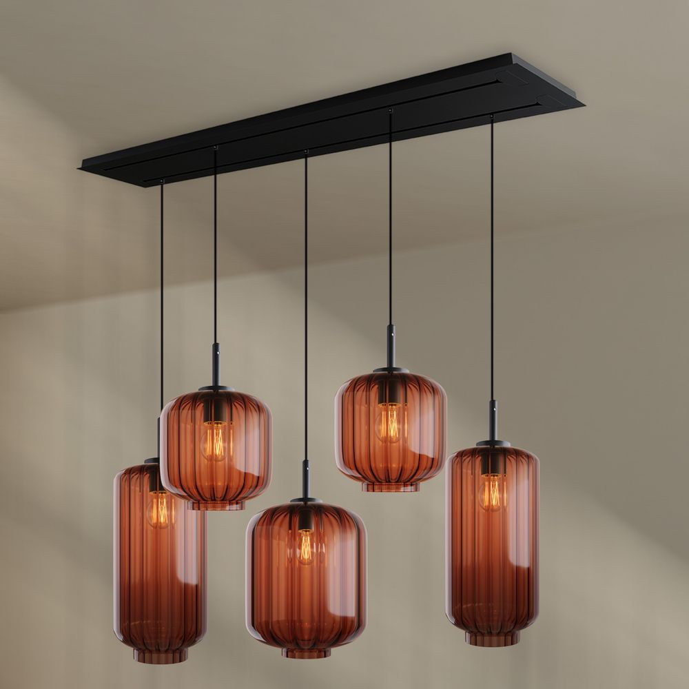 s.luce Velo Lampe de salle à manger 5 flammes 2 rangées 160cm Ø 18/20/25cm