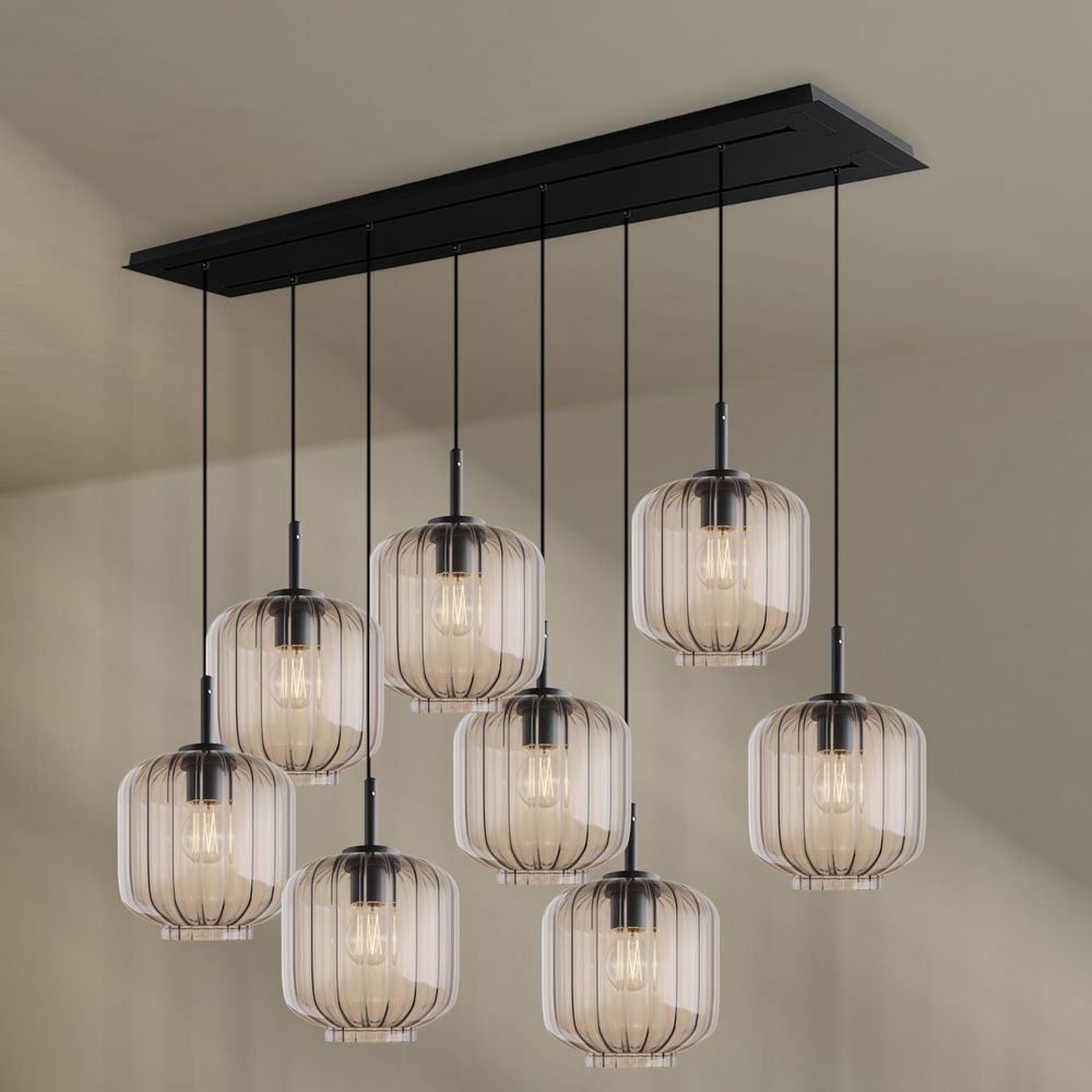 s.luce Velo Lampe de salle à manger 8 flammes 160cm 2 rangées Ø 20cm