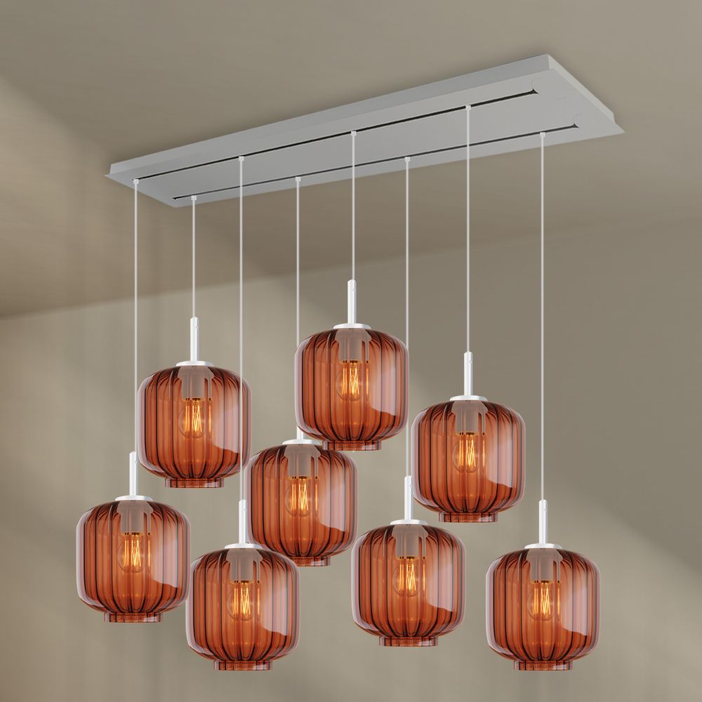 s.luce Velo Lampe de salle à manger 8 flammes 160cm 2 rangées Ø 20cm