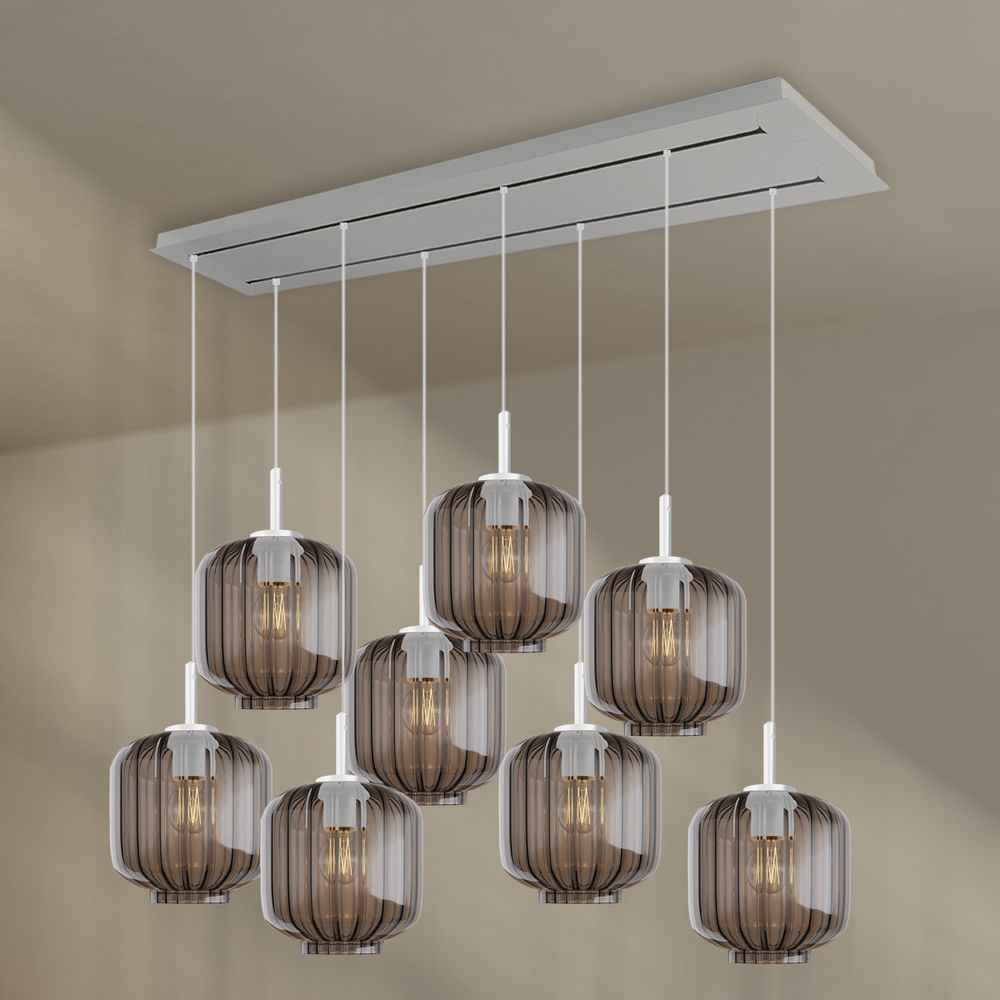 s.luce Velo Lampe de salle à manger 8 flammes 160cm 2 rangées Ø 20cm