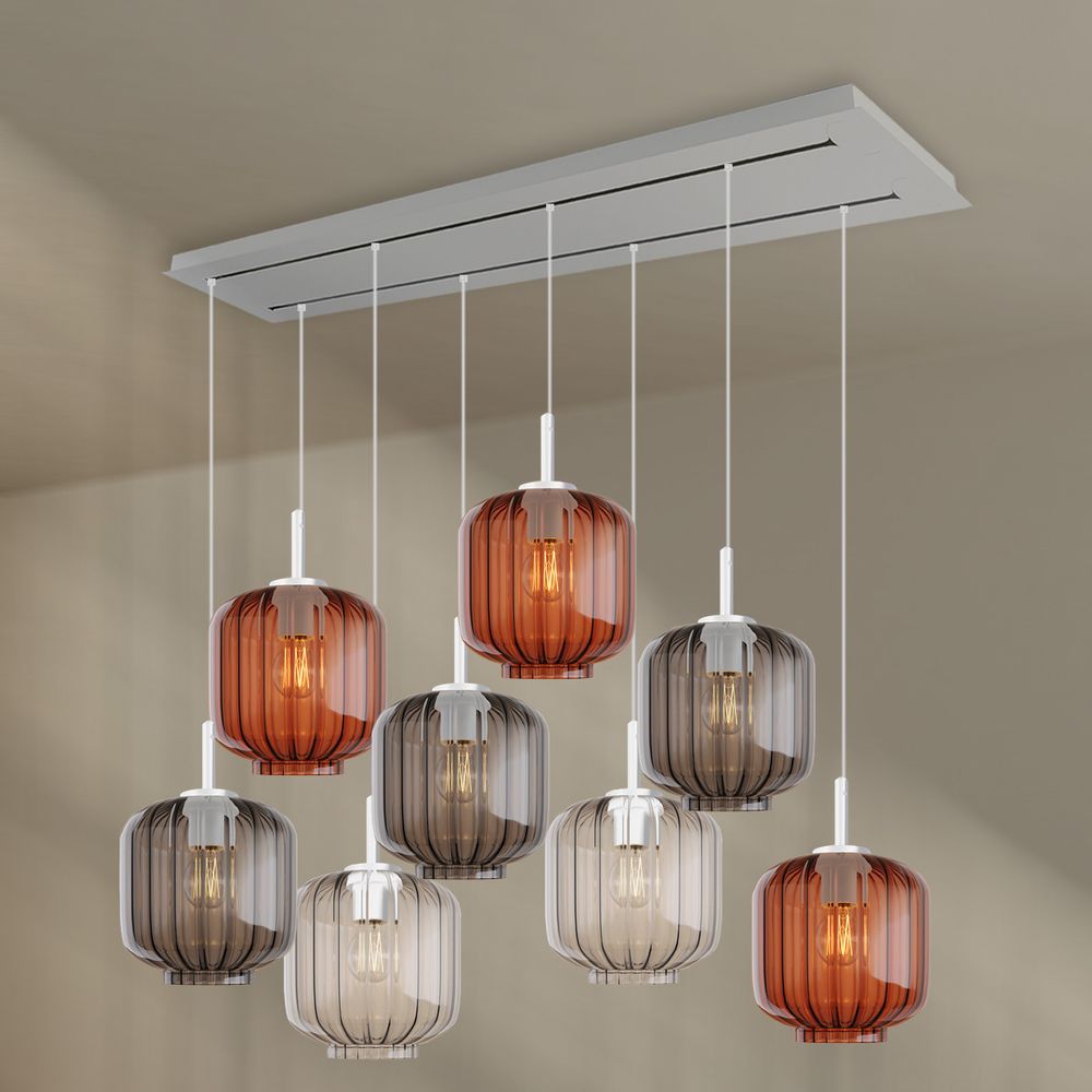 s.luce Velo Lampe de salle à manger 8 flammes 160cm 2 rangées Ø 20cm