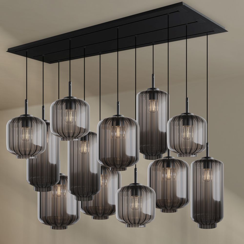 s.luce Velo Lampe de salle à manger 12 flammes 200cm 3 rangées Ø 18/20/25cm