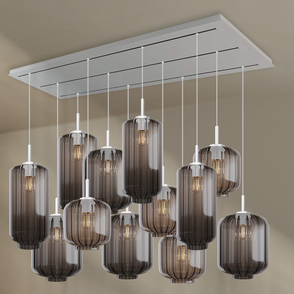 s.luce Velo Lampe de salle à manger 12 flammes 200cm 3 rangées Ø 18/20/25cm