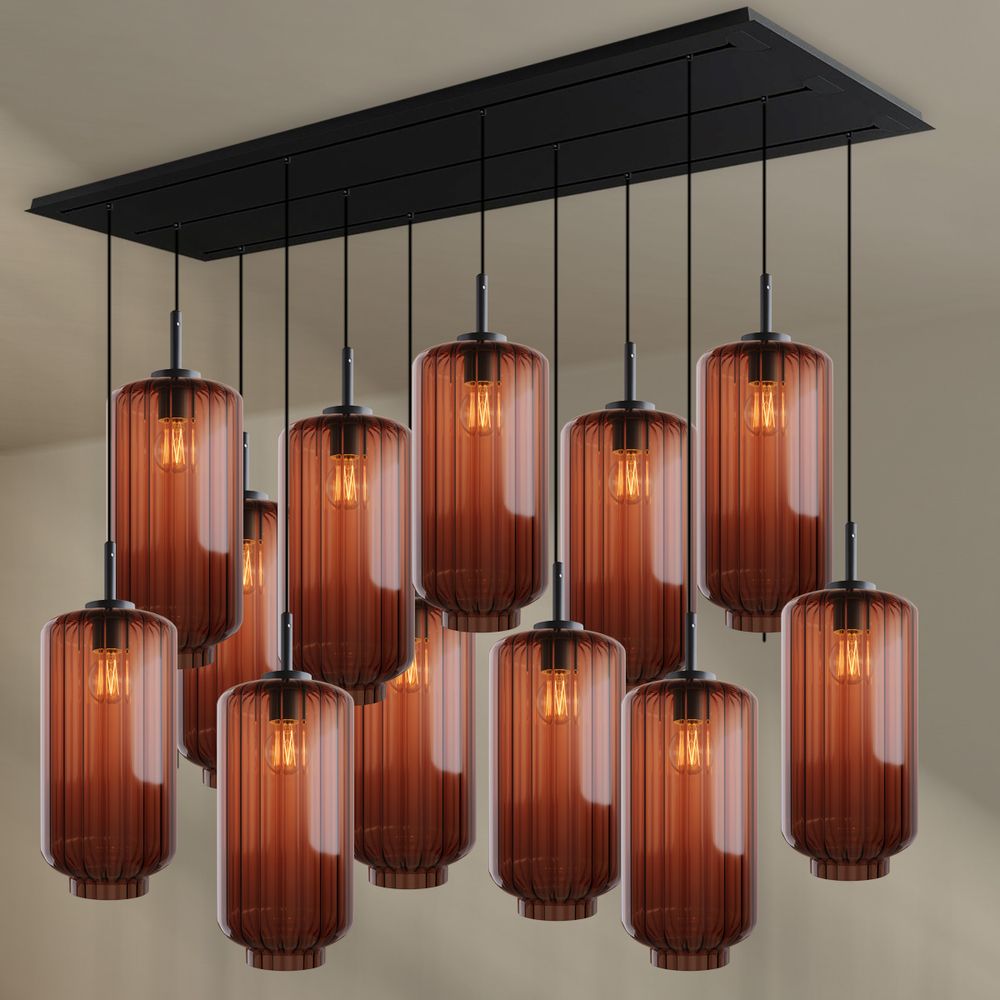 s.luce Velo Lampe de salle à manger 12 flammes 200cm 3 rangées Ø 18cm