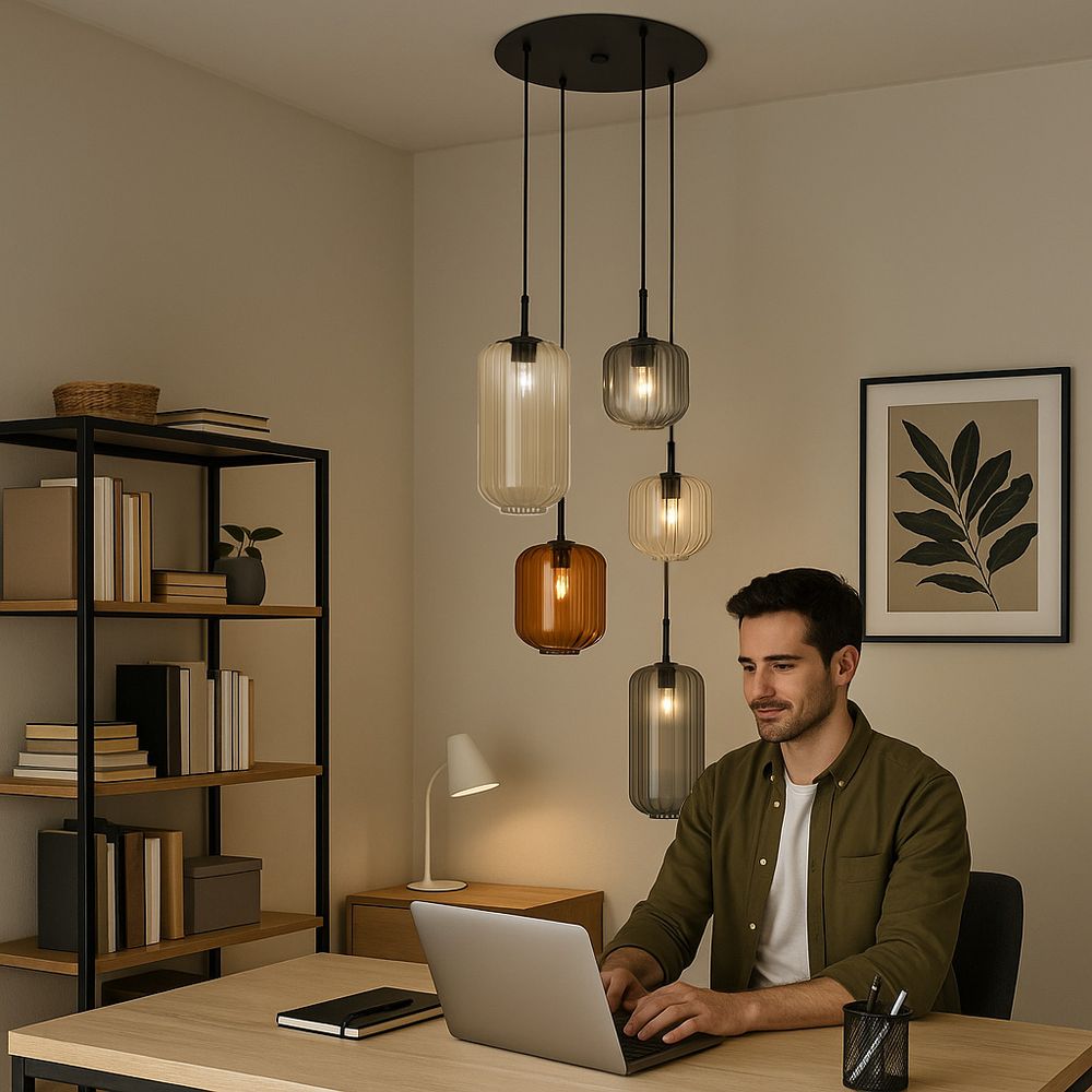 s.luce Velo lampe de galerie 5 flammes Ø 60cm baldaquin Ø 18/20/25cm