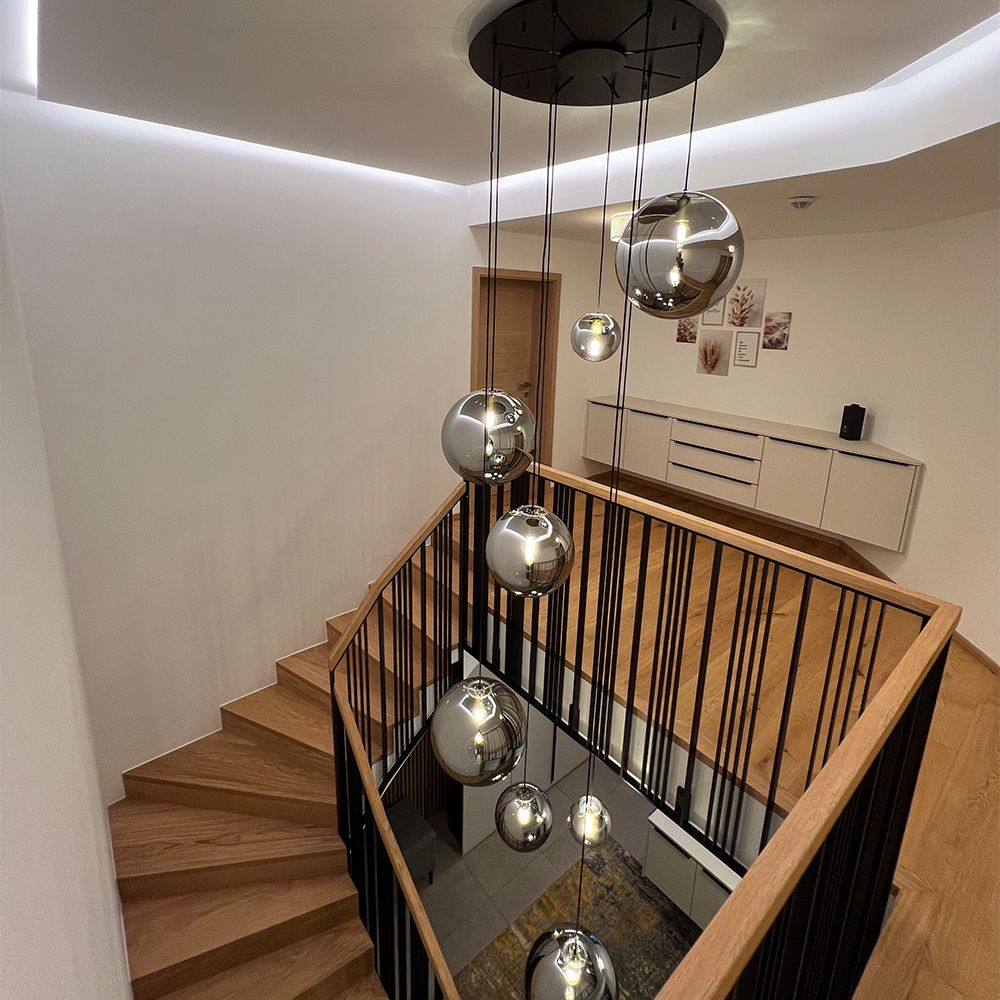 s.luce Orb glass globe gallery light 500cm sospensione nera