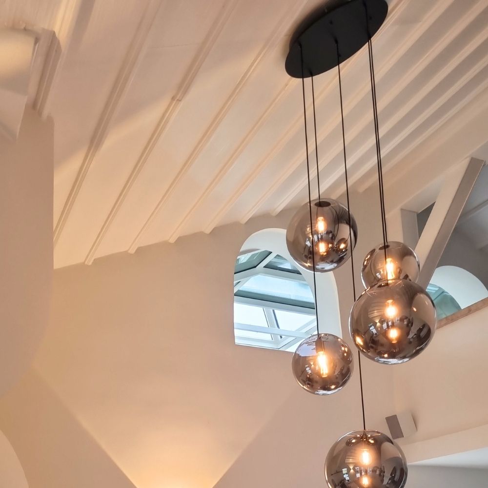 s.luce Orb glass globe gallery light 500cm sospensione nera