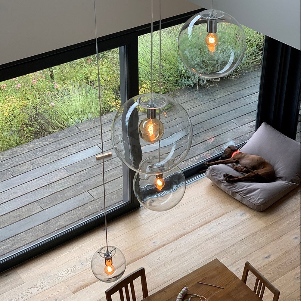 s.luce Orb glass globe gallery light 500cm sospensione nera