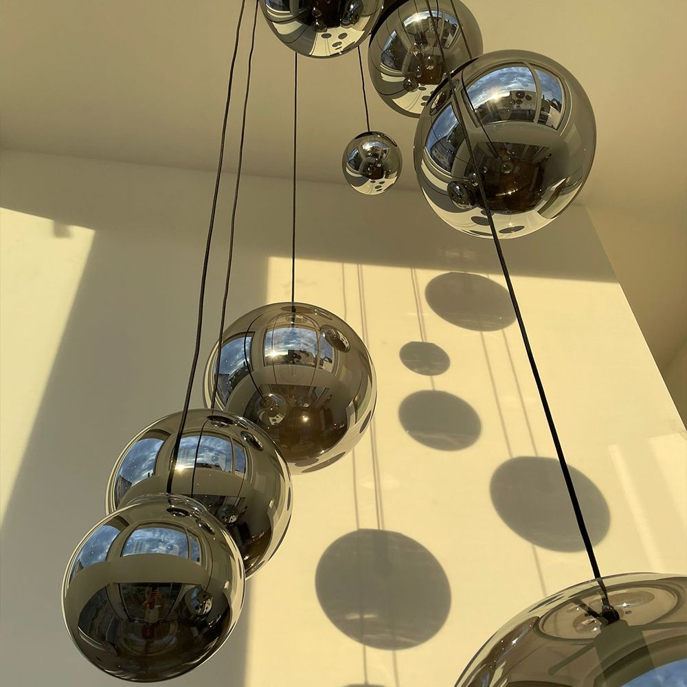 s.luce Orb glass globe gallery light 500cm sospensione nera