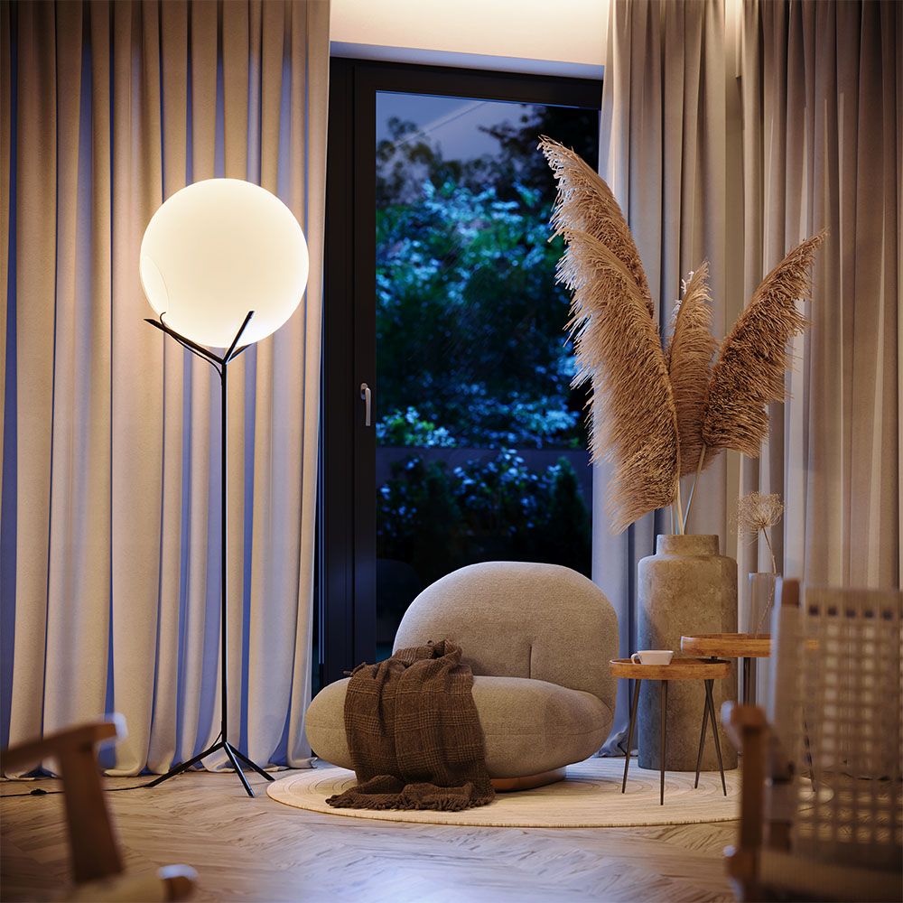 s.luce lampada da terra Orb Poseidon con globo in vetro 175cm