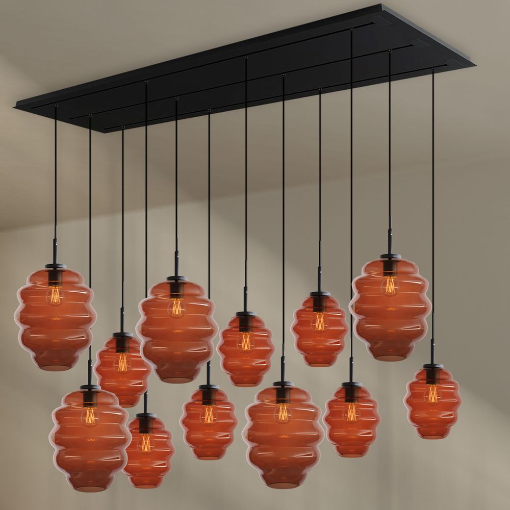 s.luce Echos lampada per sala da pranzo 12 luci 200cm 3 file Ø 18/25cm