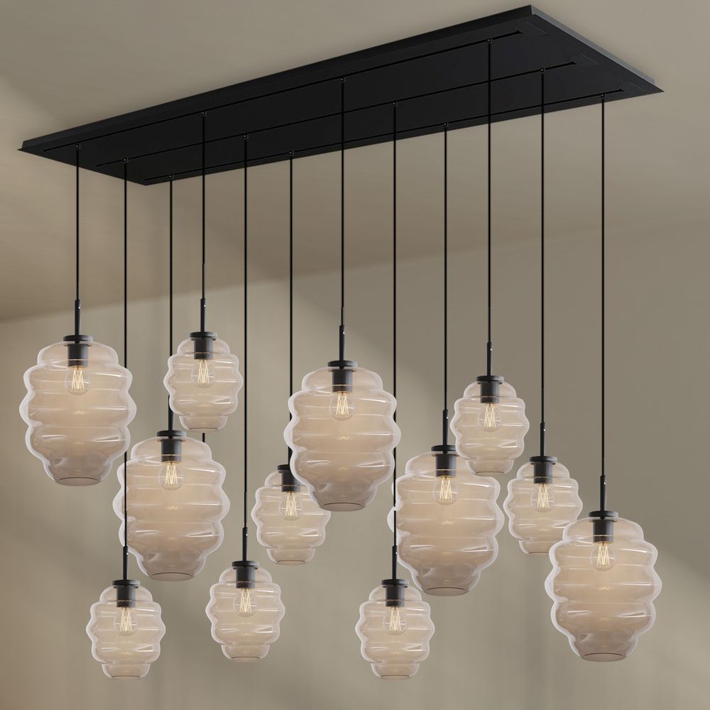 s.luce Echos lampada per sala da pranzo 12 luci 200cm 3 file Ø 18/25cm