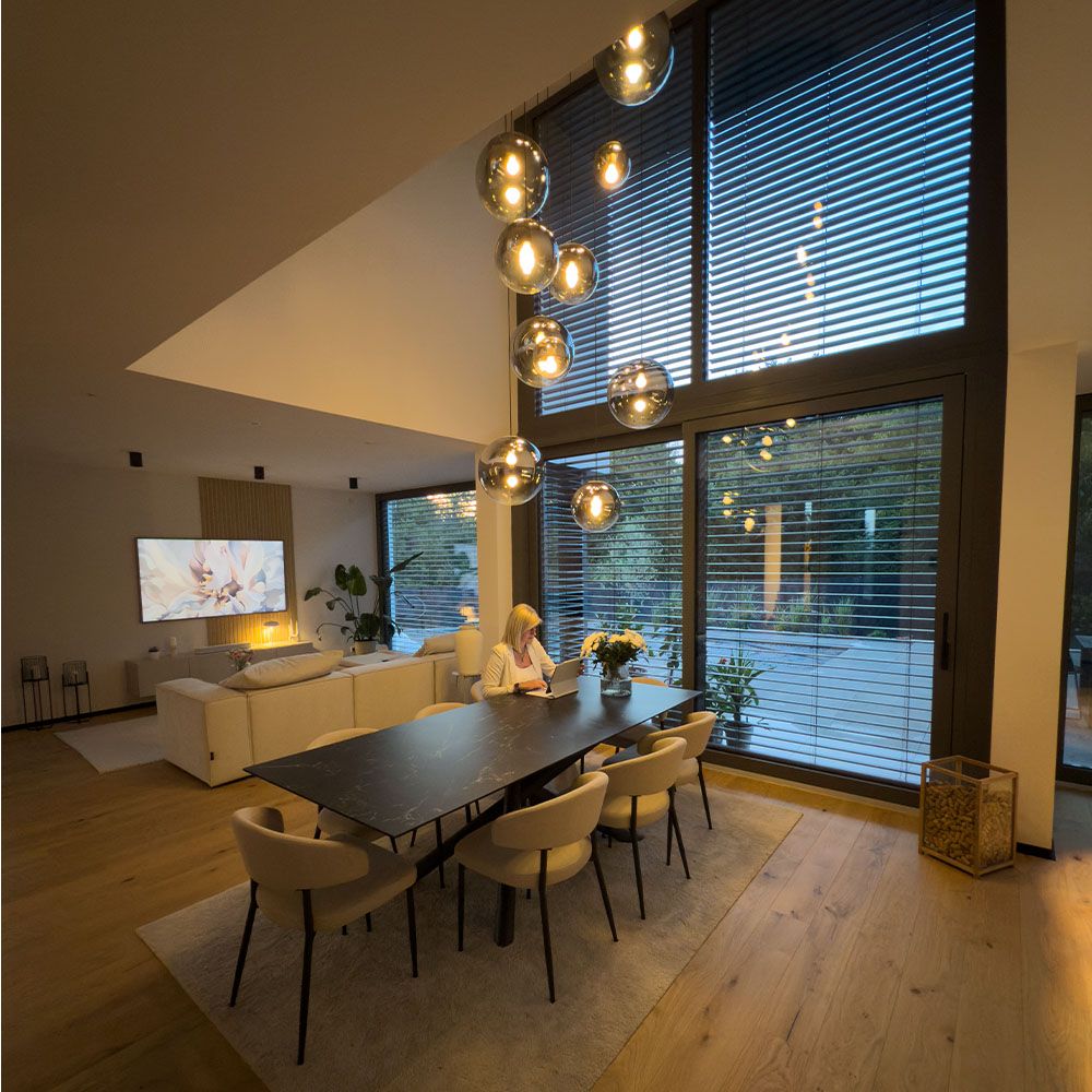 s.luce Orb glass globe gallery light 500cm sospensione nera