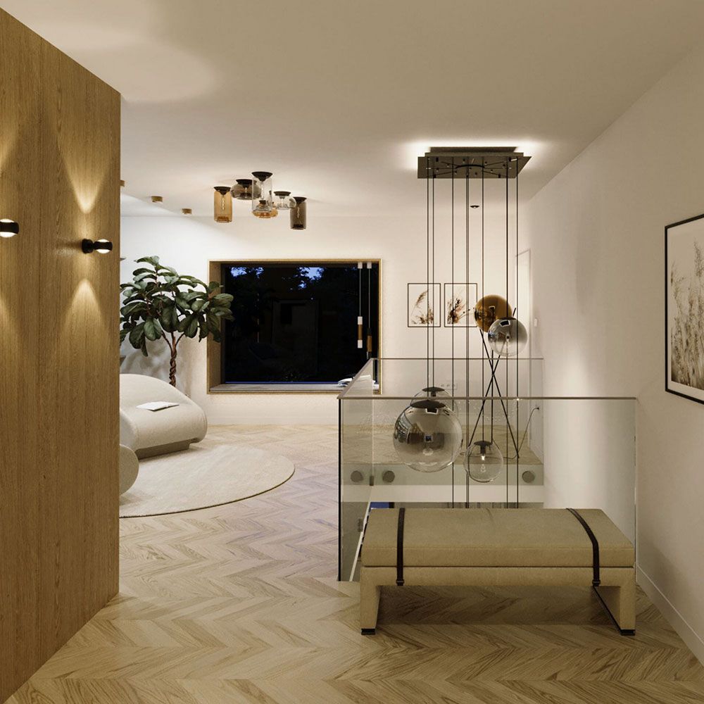 s.luce Orb XL gallery light 8 luci con baldacchino modulare