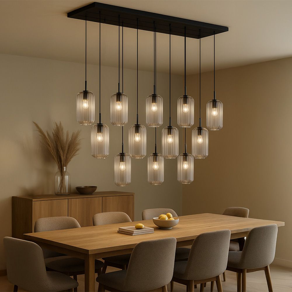 s.luce Velo lampada per sala da pranzo 12 luci 200cm 3 file Ø 18cm