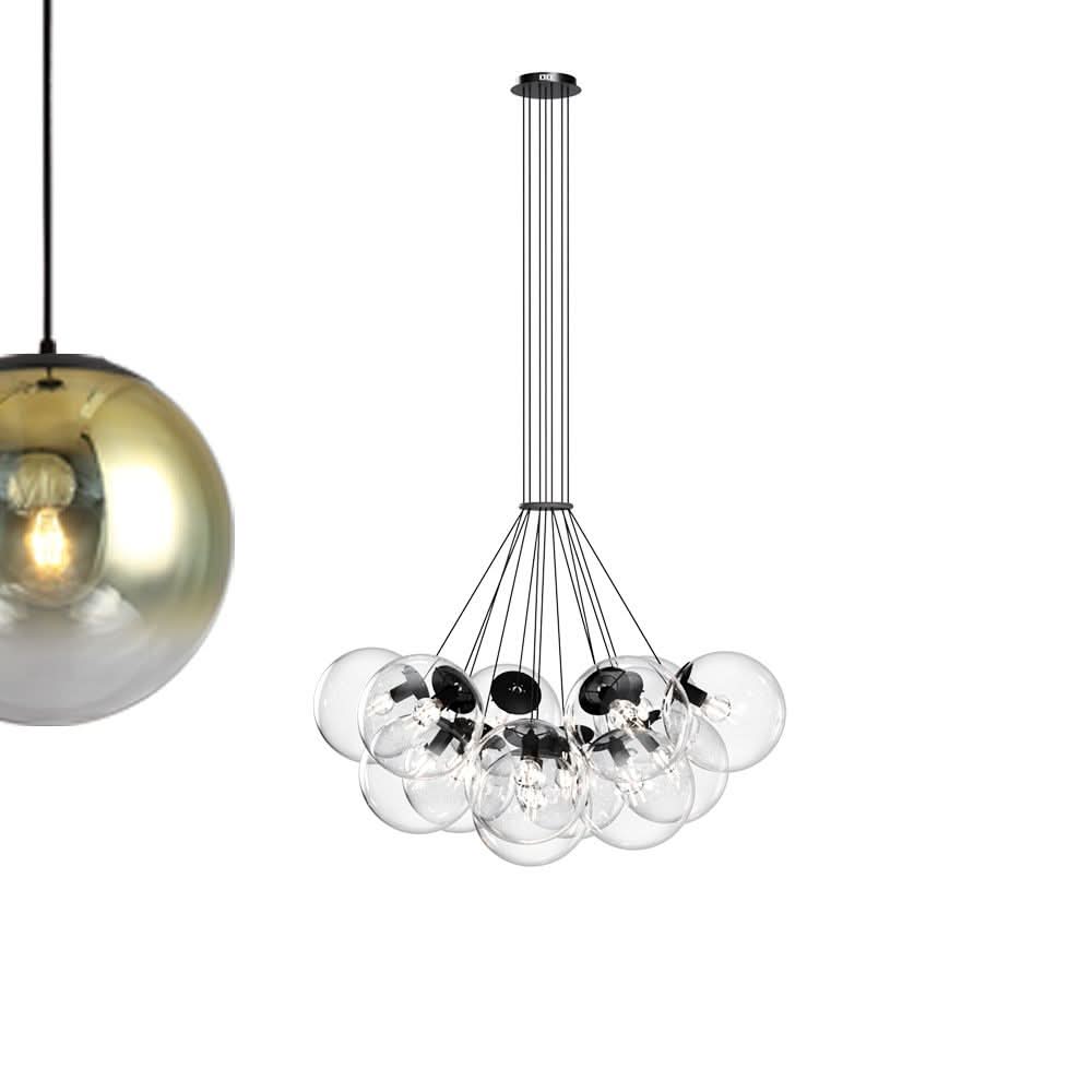 s.luce Cluster szklana kula galeryjna lampa wisząca 13-światło