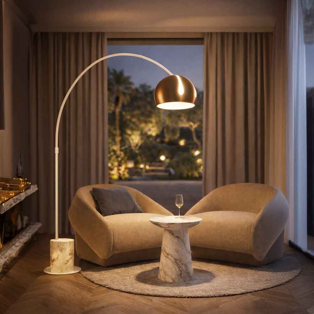 Lampa łukowa s.luce Ball z nowoczesną marmurową podstawą