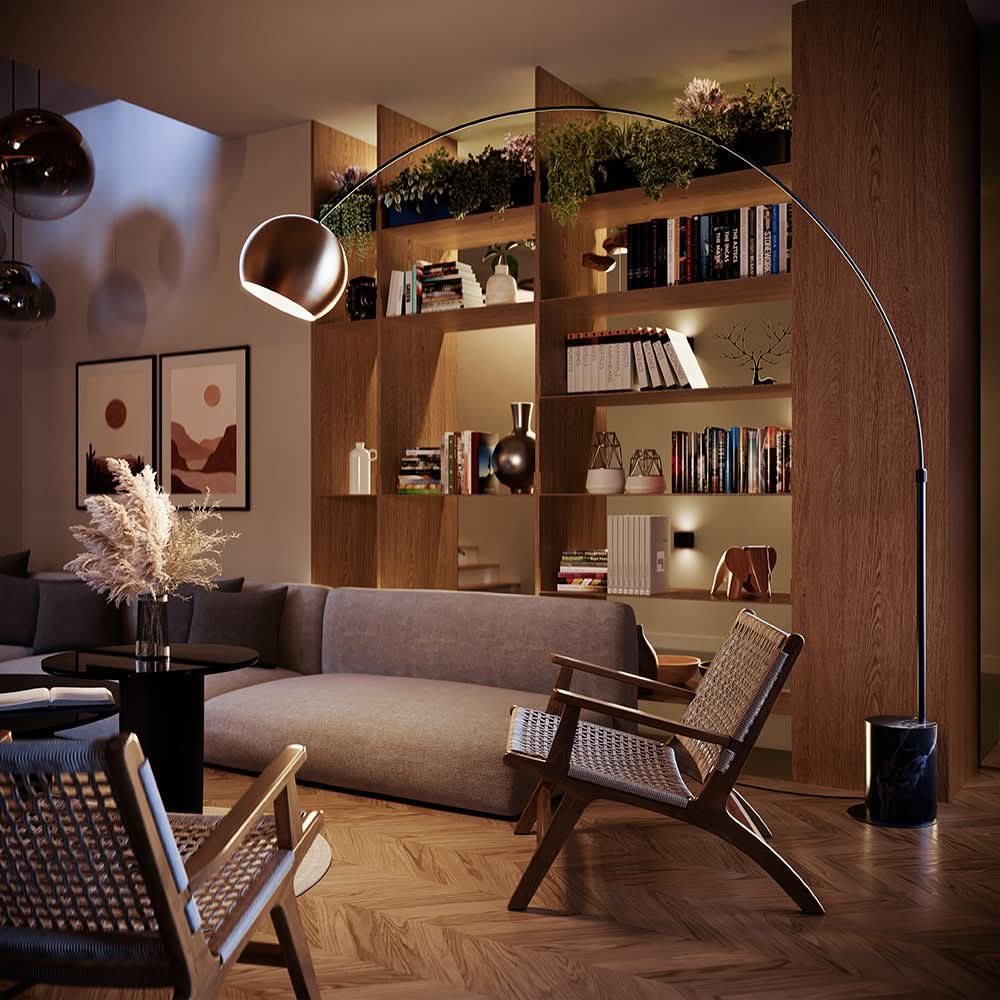 Lampa łukowa s.luce Ball z nowoczesną marmurową podstawą