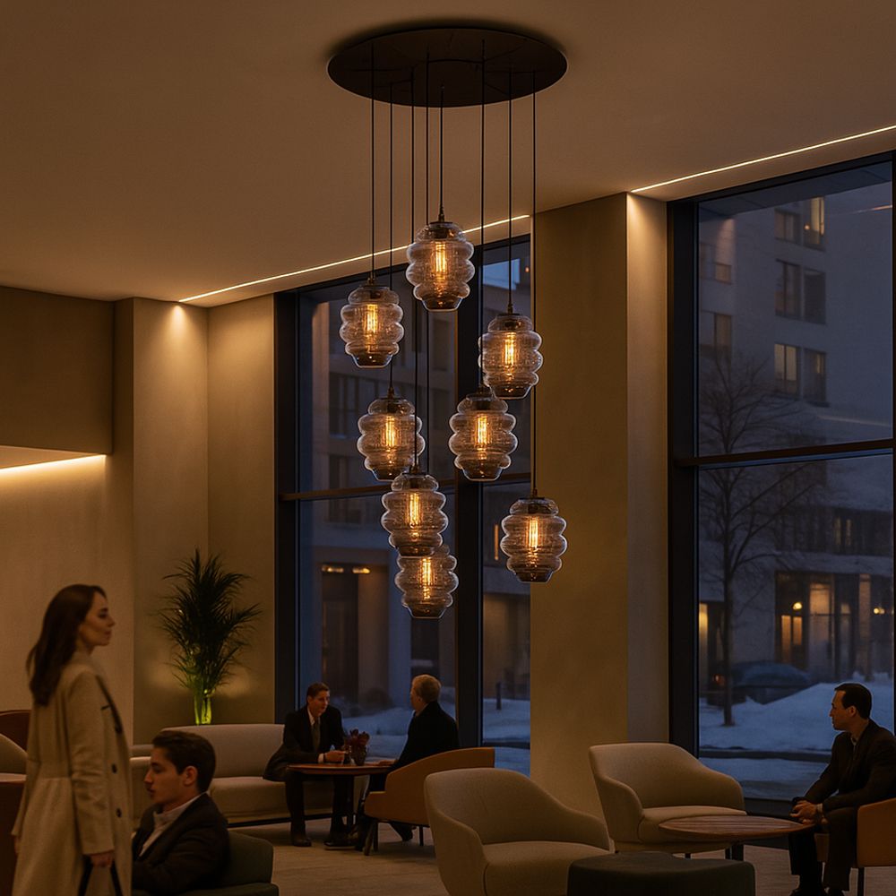 s.luce Echos lampa galeryjna 8-płomienna Ø 80cm baldachim Ø 25cm