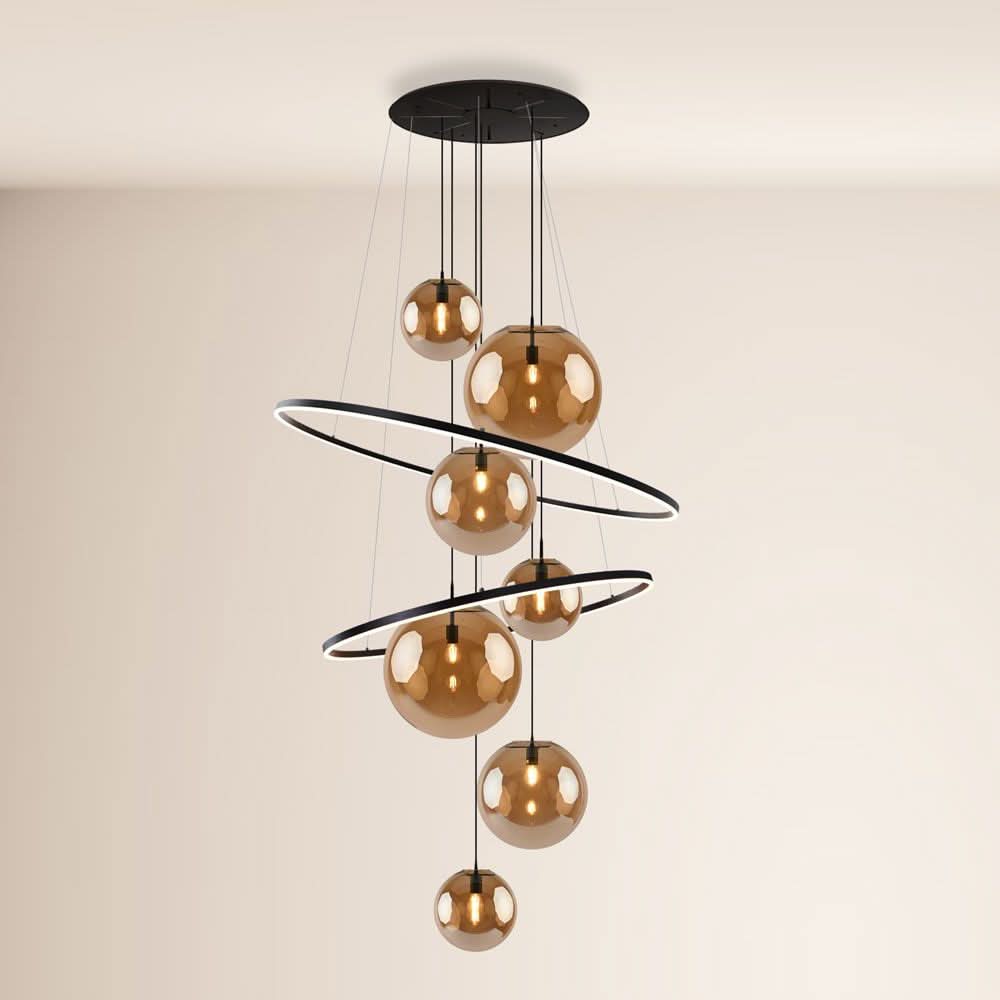 s.luce Galaxy XXL LED lampa galeryjna 8-światłowa lampa pierścieniowa szklane kule