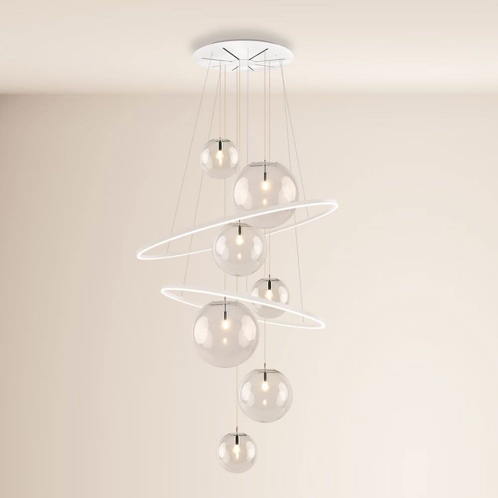 s.luce Galaxy XXL LED lampa galeryjna 8-światłowa lampa pierścieniowa szklane kule