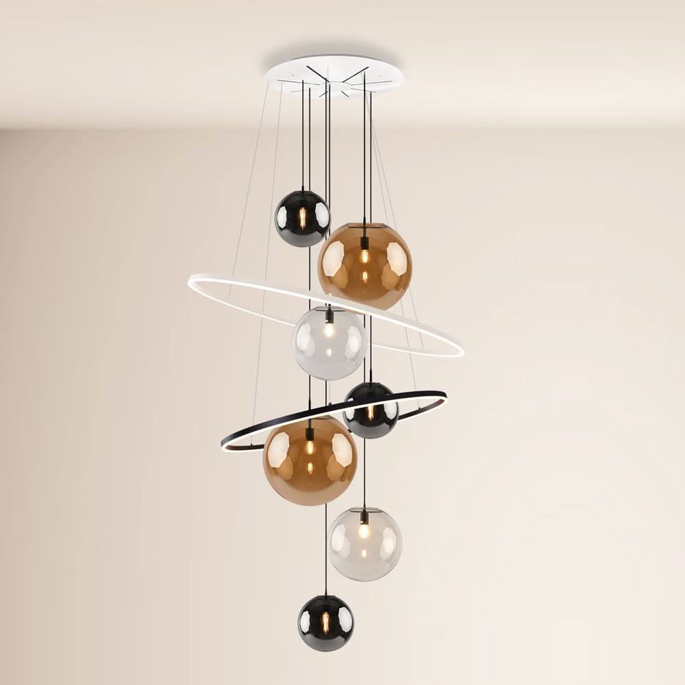 s.luce Galaxy XXL LED lampa galeryjna 8-światłowa lampa pierścieniowa szklane kule