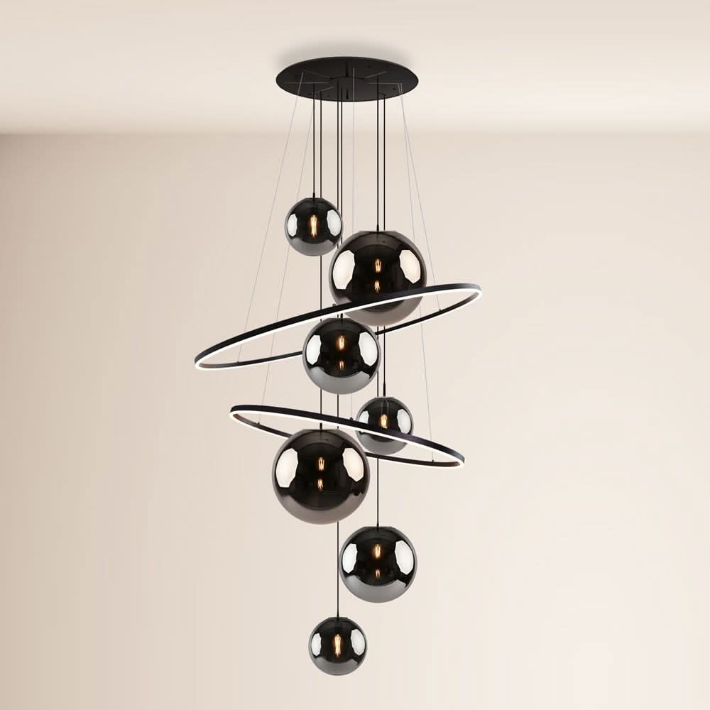 s.luce Galaxy XXL LED lampa galeryjna 8-światłowa lampa pierścieniowa szklane kule