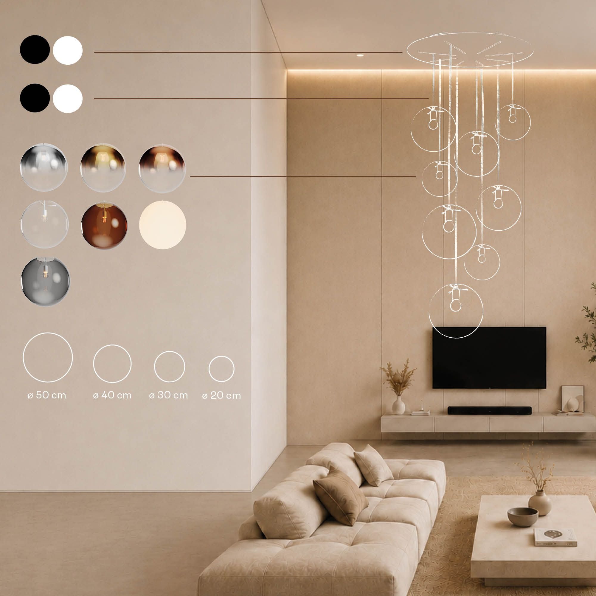 s.luce Orb Galerielampe 8-flammig Modular - 179423 - s.luce® - homecoming lights.