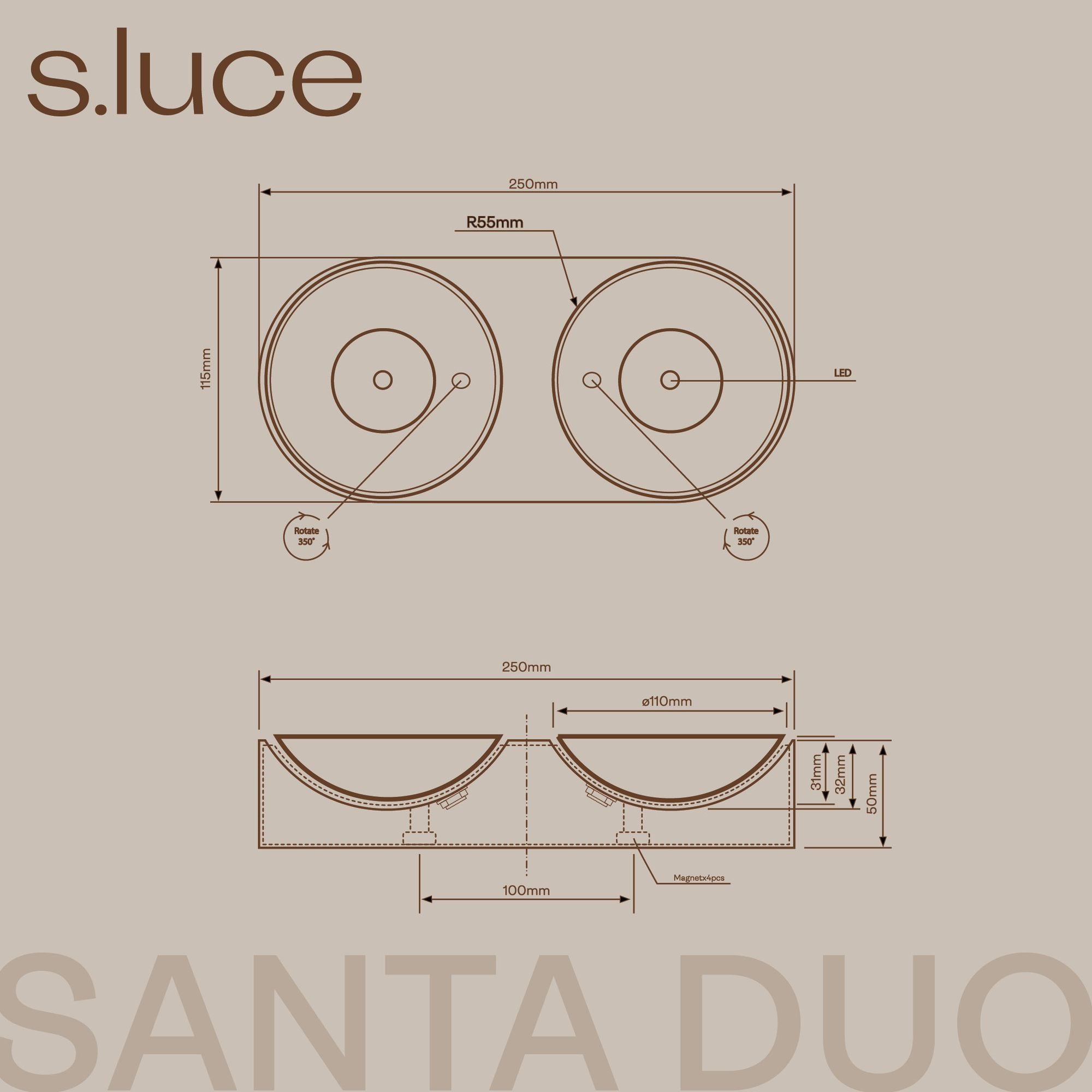 s.luce Santa Duo LED-Deckenleuchte schwenkbar 2-flammig - 197271 - s.luce® - homecoming lights.