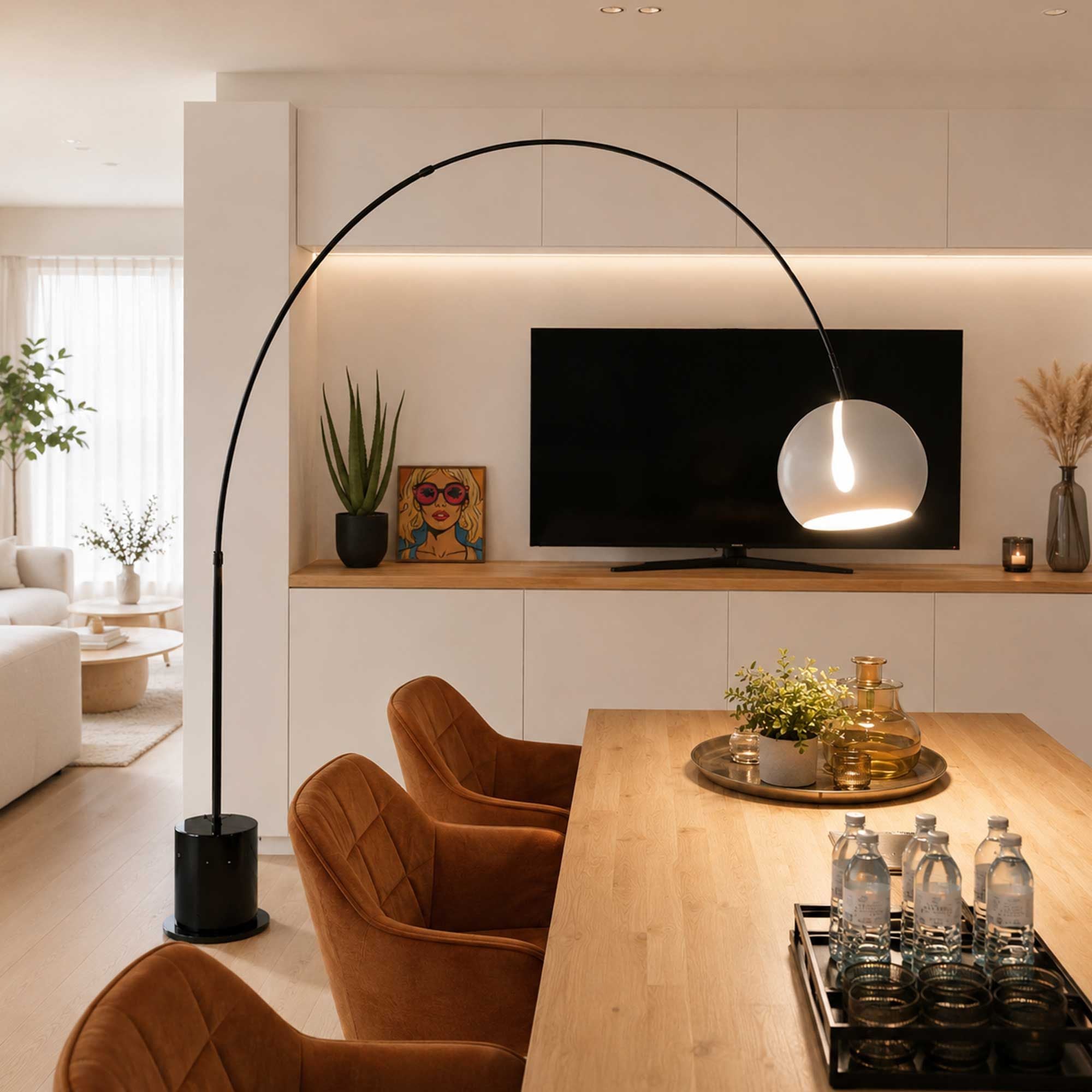 s.luce Ball Design-Bogenlampe mit Marmorfuß modern - 172454 - s.luce® - homecoming lights.