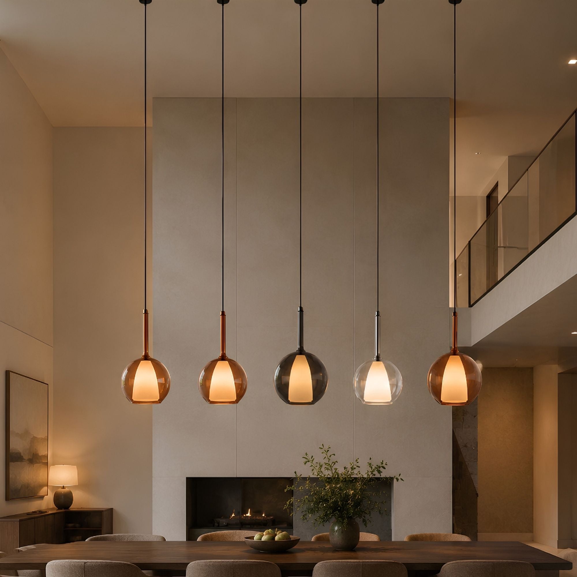 s.luce Belluna Glas Galerie-Pendelleuchte 500cm Textilkabel - 188890 - s.luce® - homecoming lights.