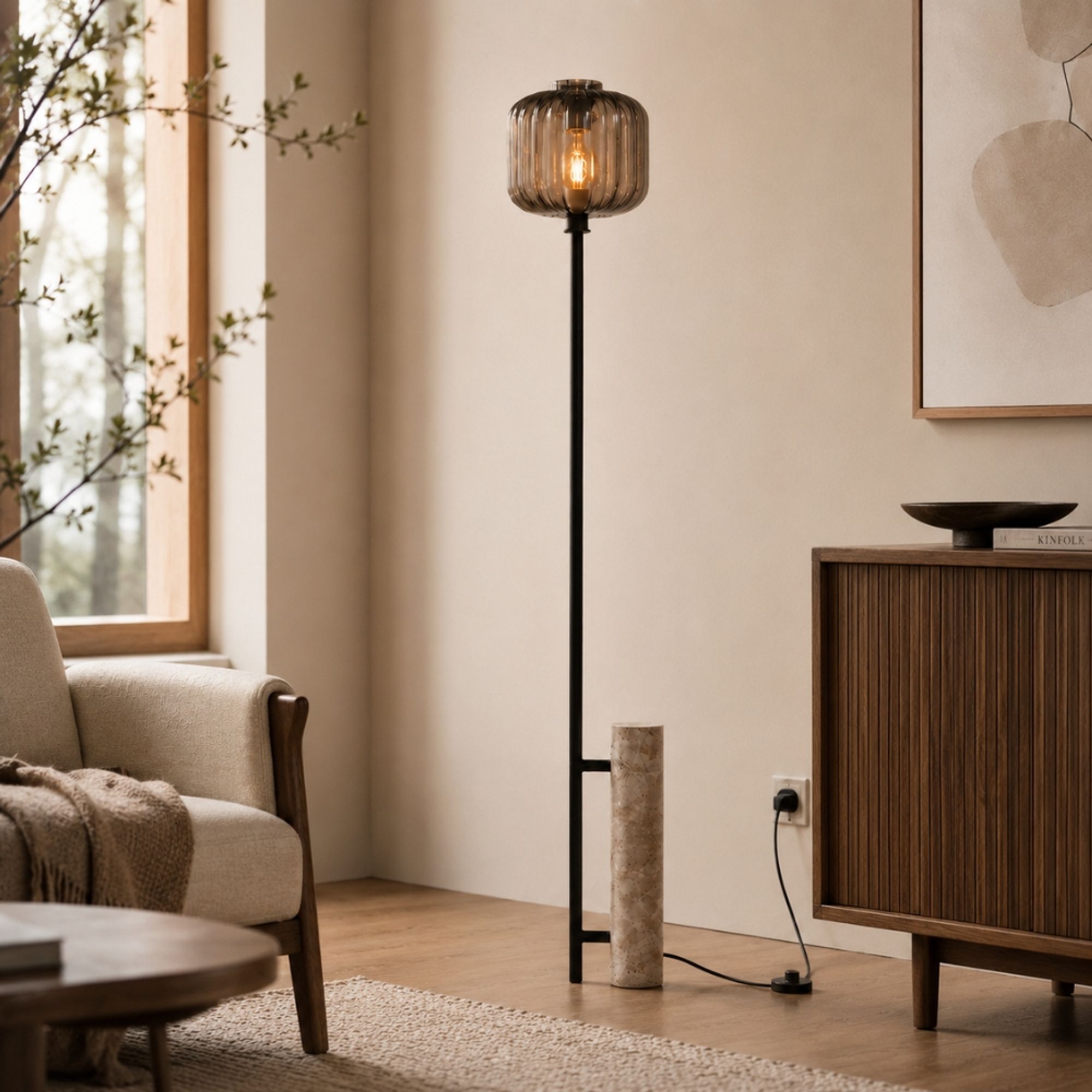 s.luce Velo Stehleuchte Travertin-Stein 180cm Schwarz - 200853 - s.luce® - homecoming lights.