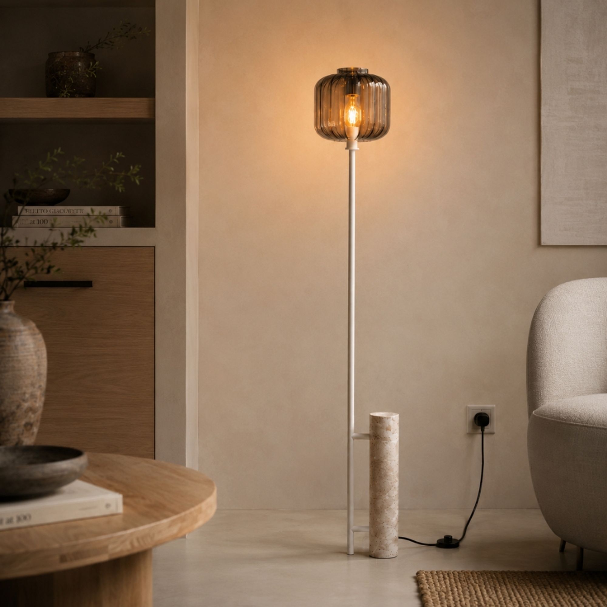 s.luce Velo Stehlampe Travertin-Stein 180cm Weiß - 200863 - s.luce® - homecoming lights.