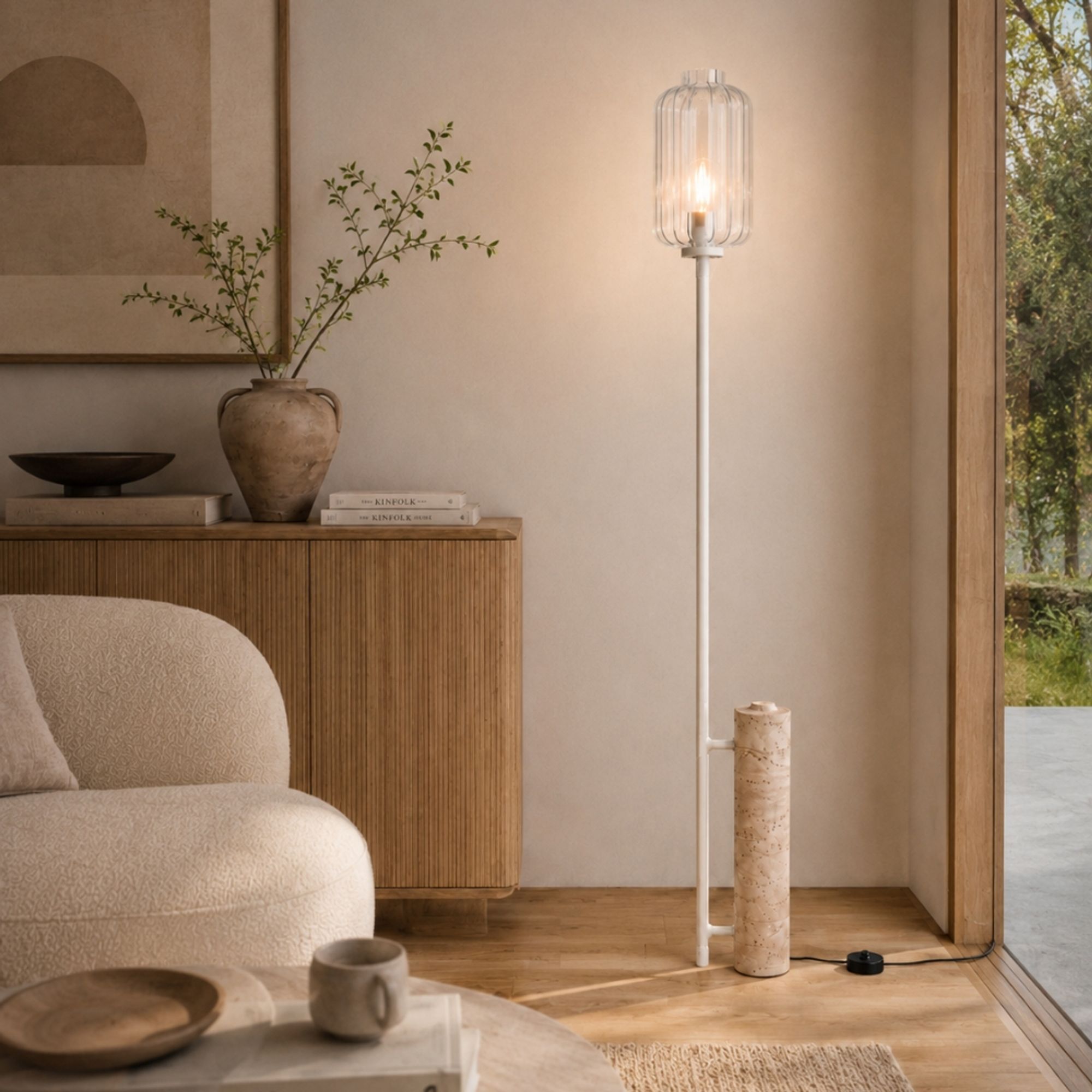s.luce Velo Stehlampe Travertin-Stein 180cm Weiß