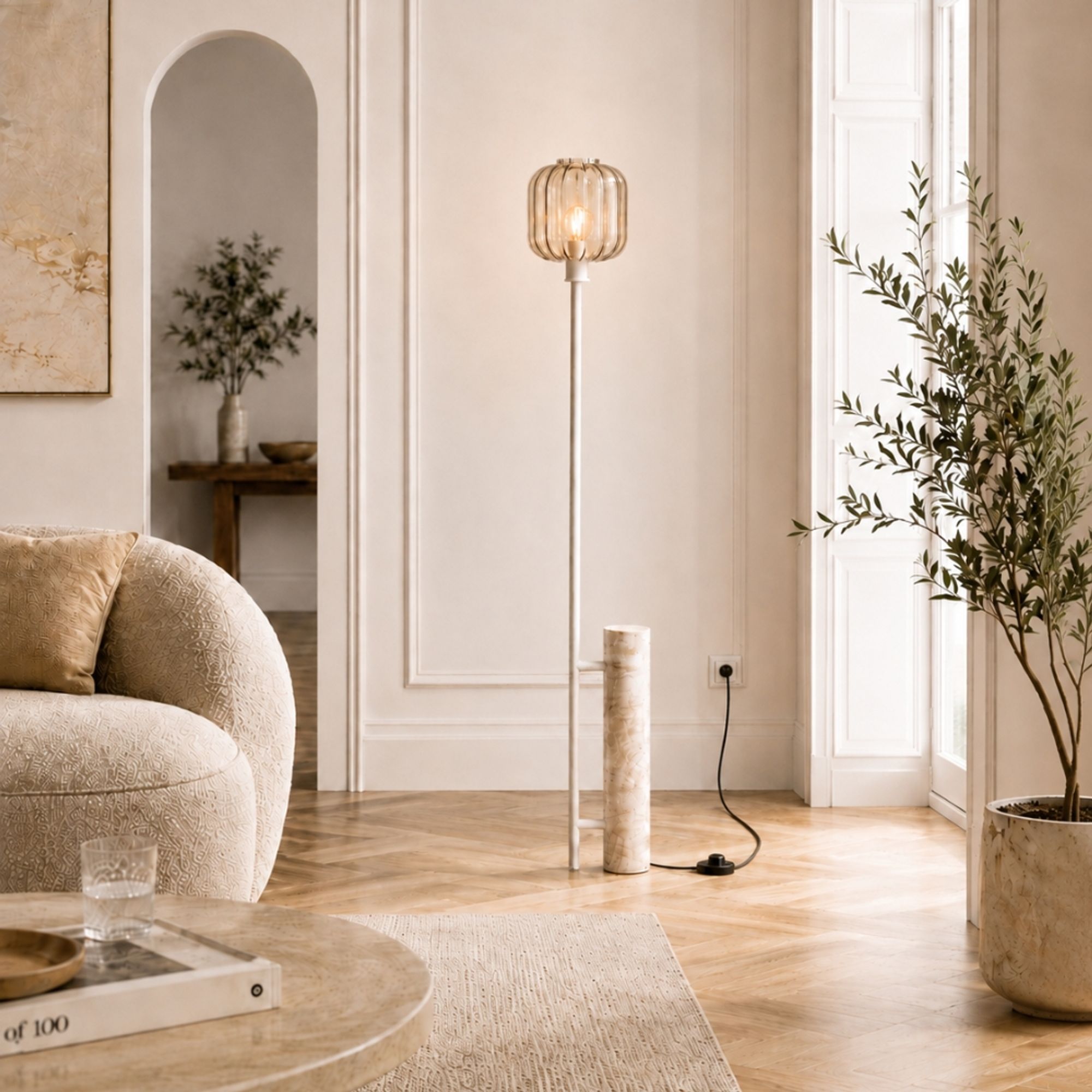 s.luce Velo Stehlampe Travertin-Stein 180cm Weiß