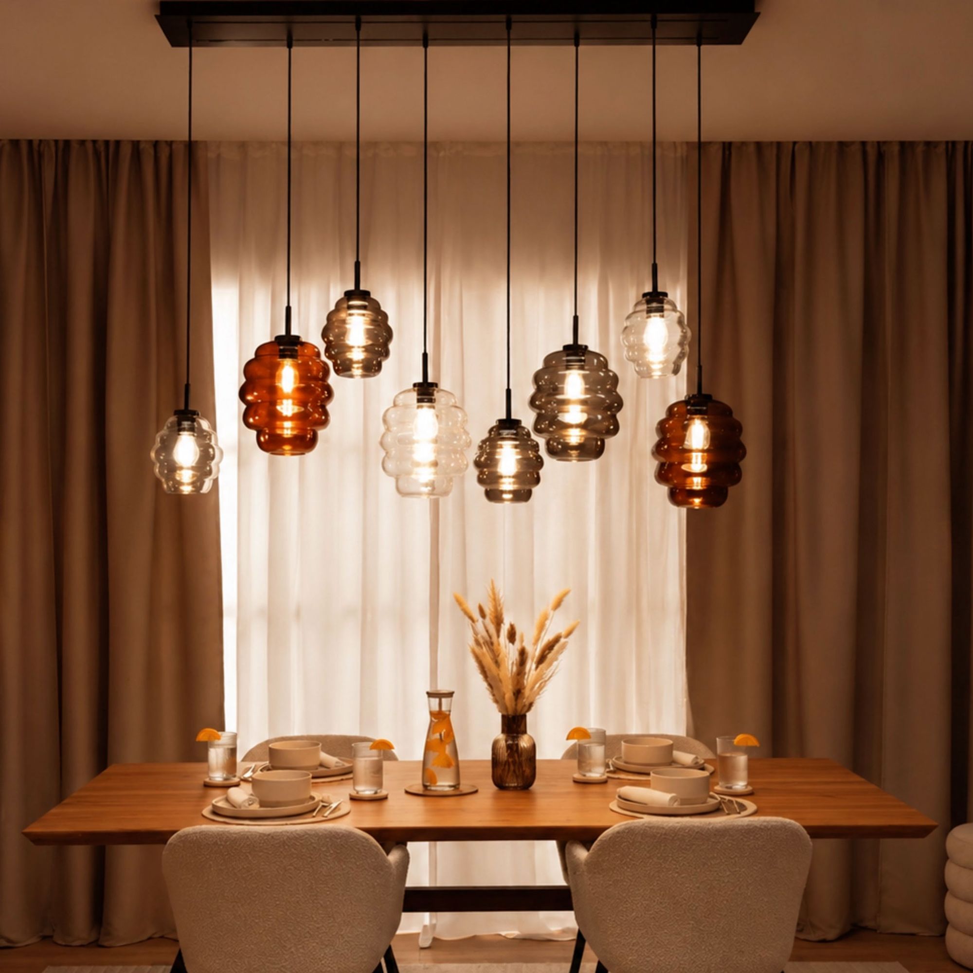 s.luce Echos Esstischleuchte 8-flammig 160cm 2-reihig Ø 18/25cm - 194188 - s.luce® - homecoming lights.