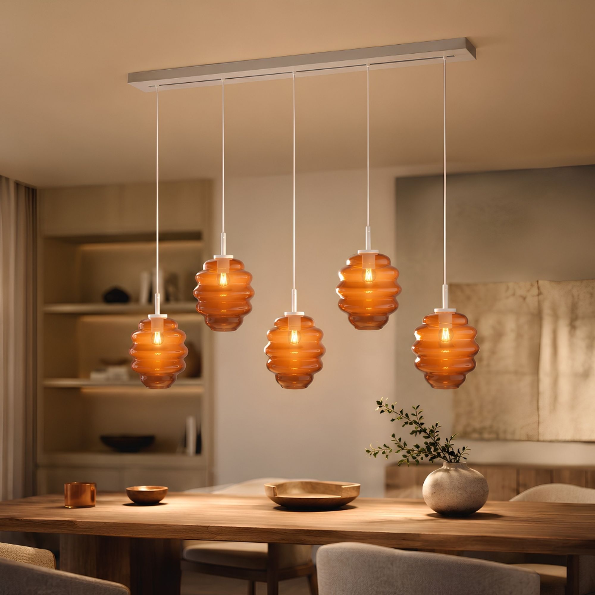 s.luce Echos Esstischleuchte 5-flammig 160cm Baldachin Ø 25cm - 194175 - s.luce® - homecoming lights.