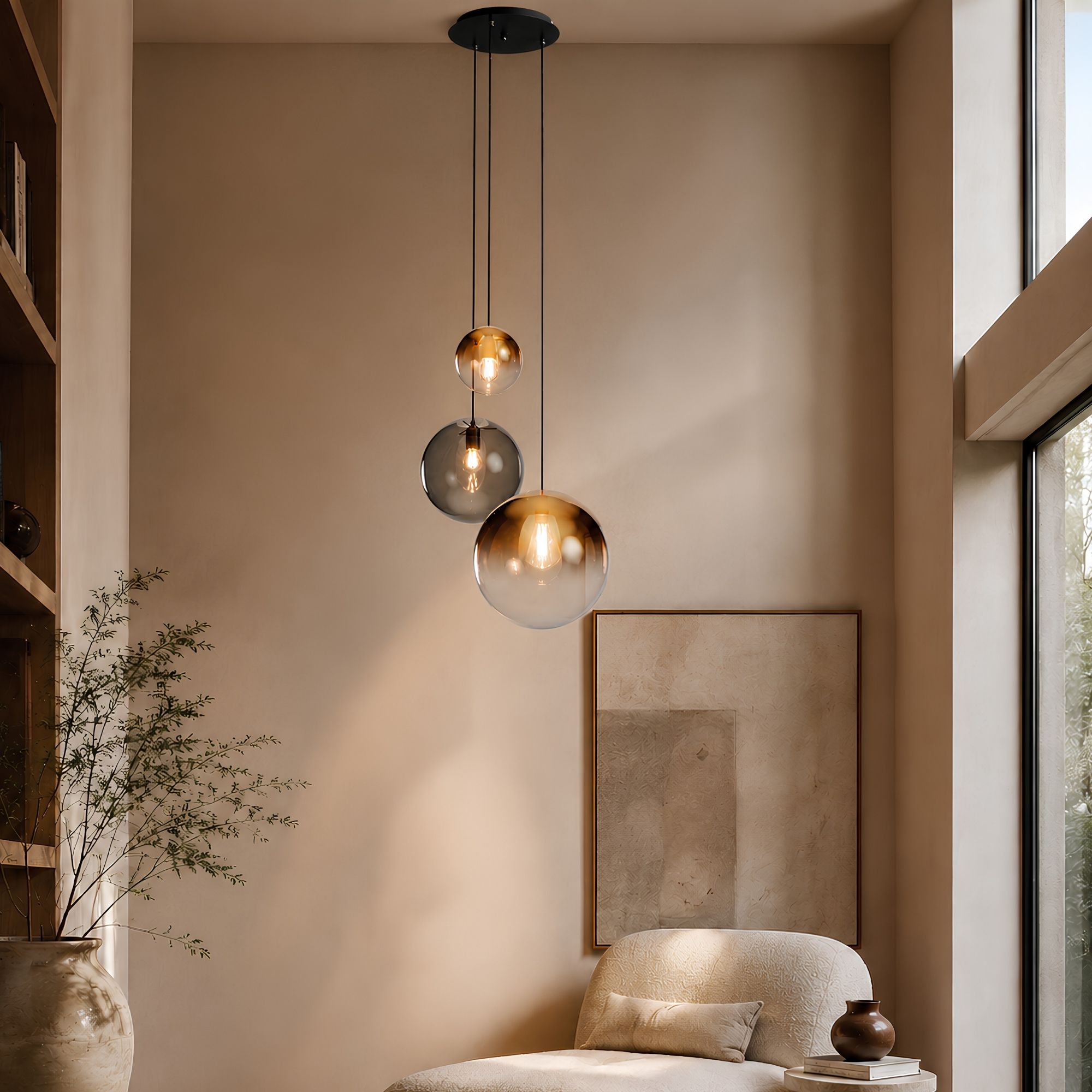 s.luce Orb glass globe hanging lamp 150cm suspension black