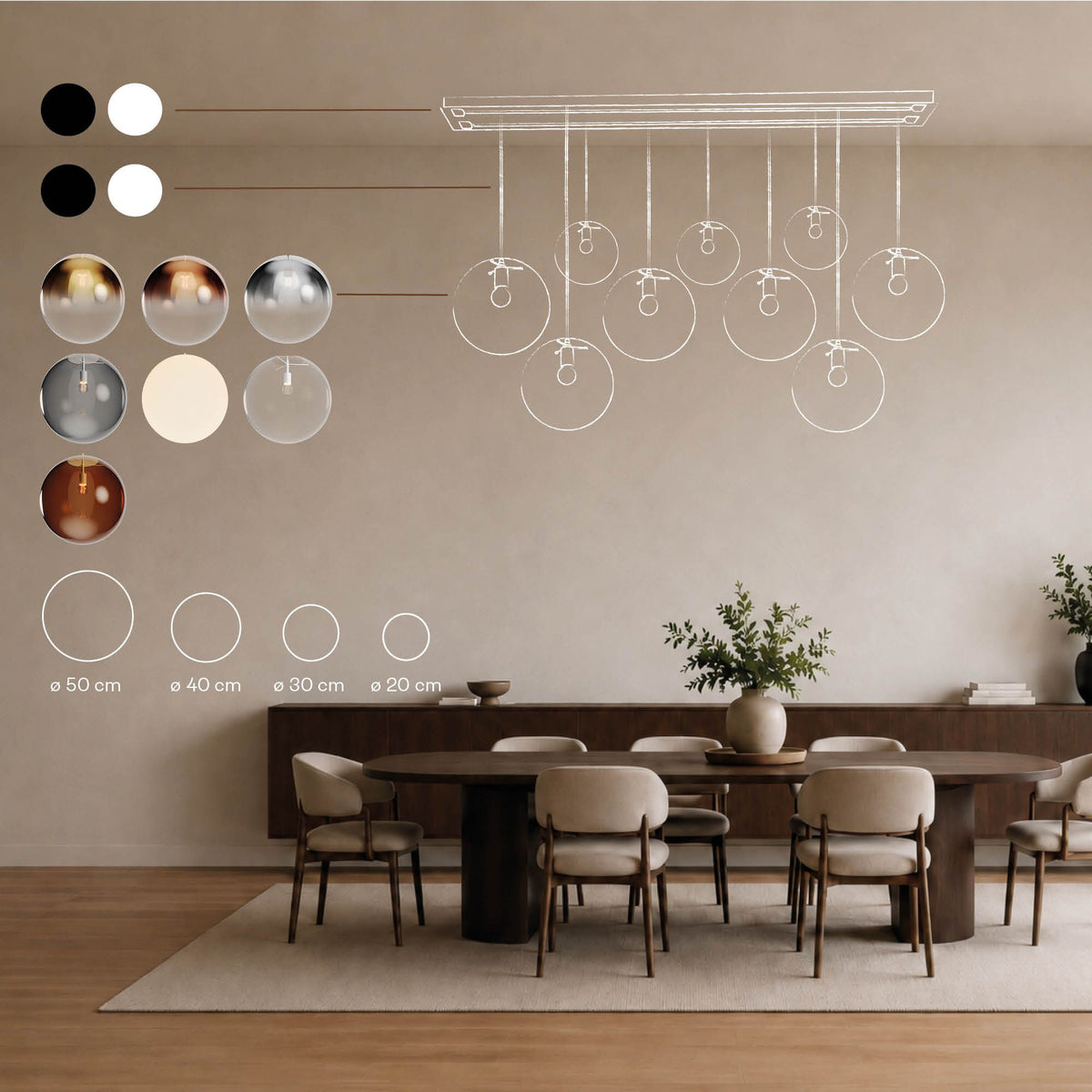 s.luce Orb Esstischleuchte 3-flammig 160cm Ø 3x40 - 179608 - s.luce® - homecoming lights.