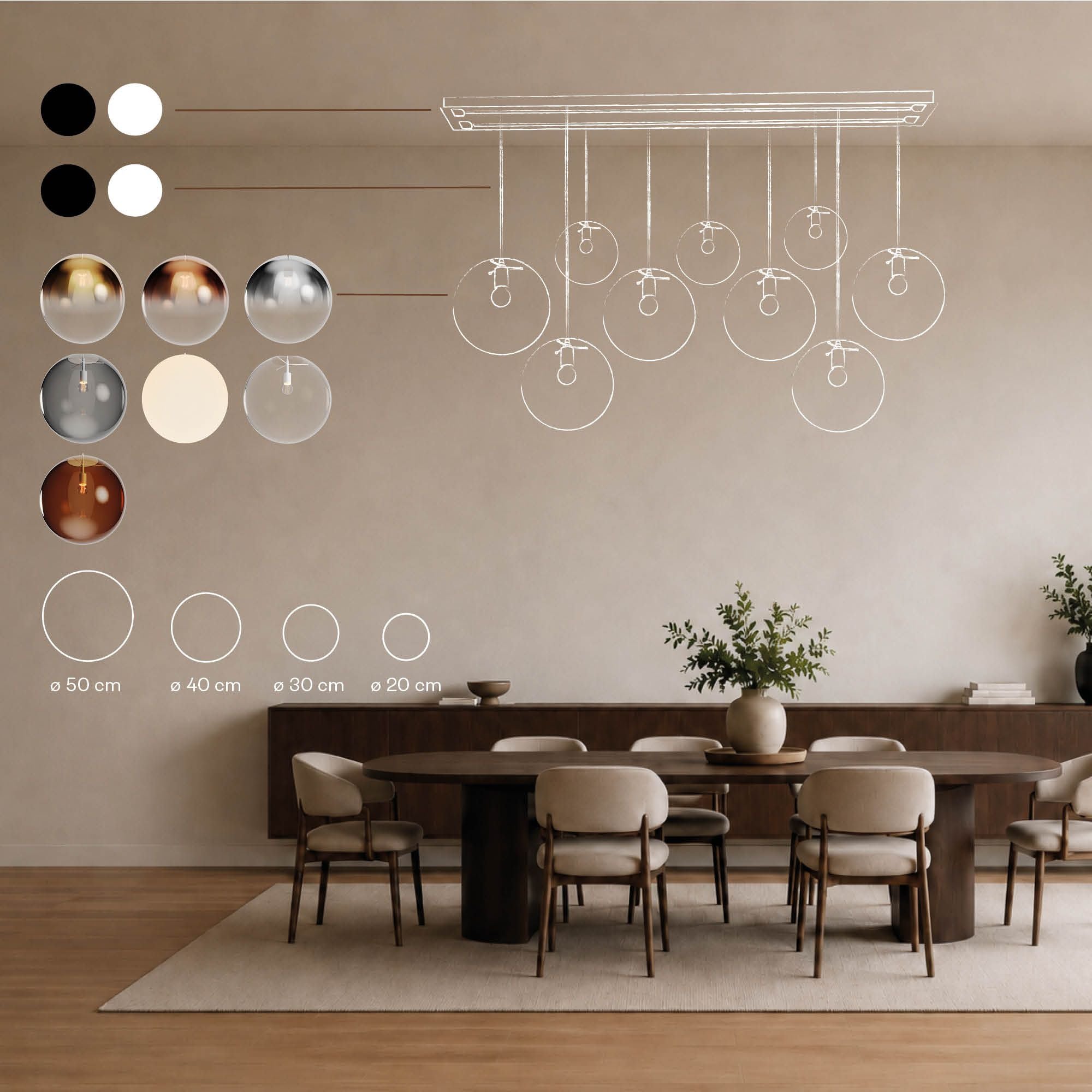 s.luce Orb Esstischleuchte 8-flammig 160cm 2-reihig - 179659 - s.luce® - homecoming lights.