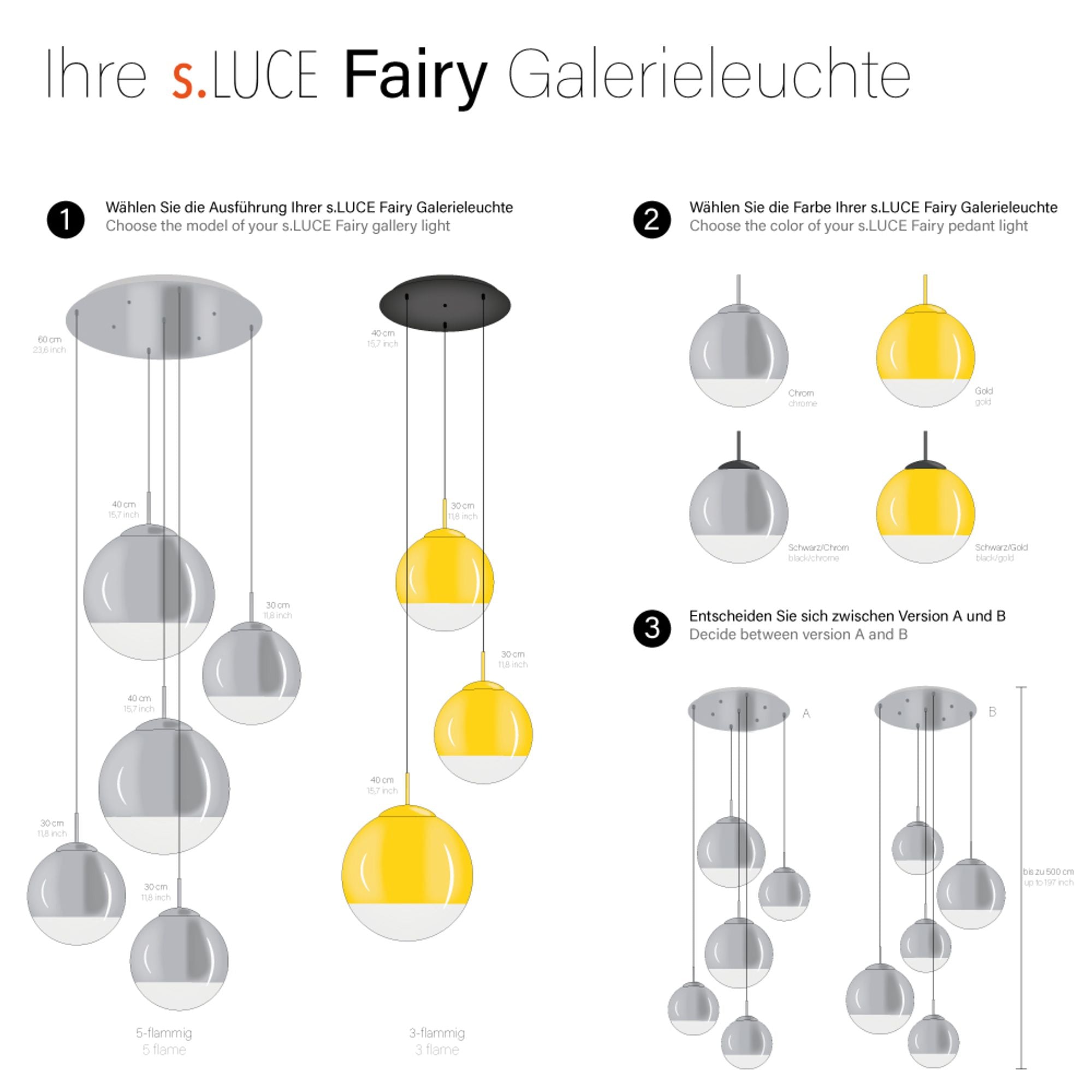 s.luce Fairy Galerieleuchte 3- oder 5-flammig mit Modular Baldachin