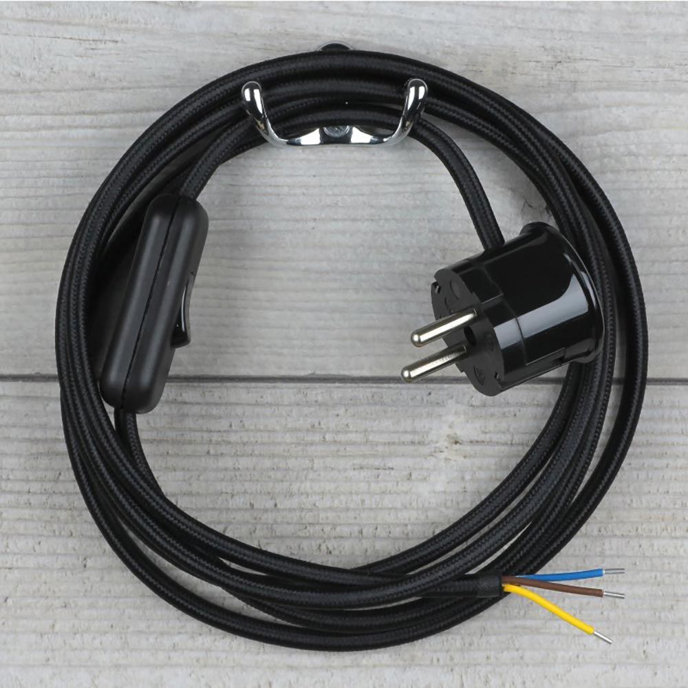 s.luce Anschlusskabel Textilmantel 3 x 0,75 mm² mit Schalter und Stecker
