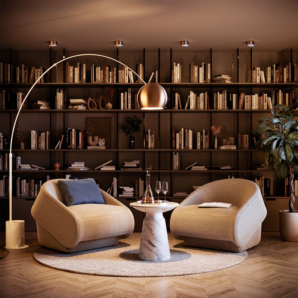s.luce Ball Design-Bogenlampe mit Marmorfuß modern