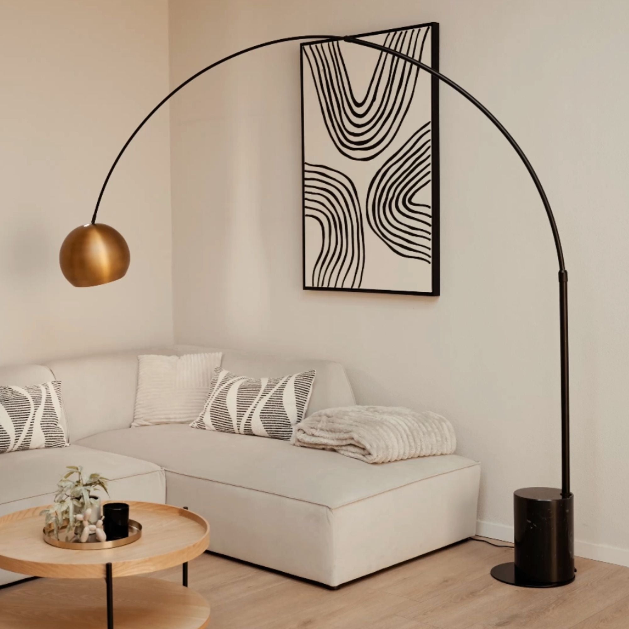 s.luce Ball Design - Bogenlampe mit Marmorfuß modern - 172453 - s.luce® - homecoming lights.