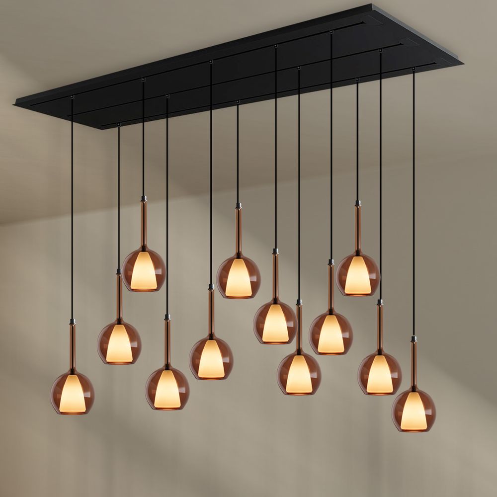 s.luce Belluna Esstischlampe 12-flammig 200cm 3-reihig