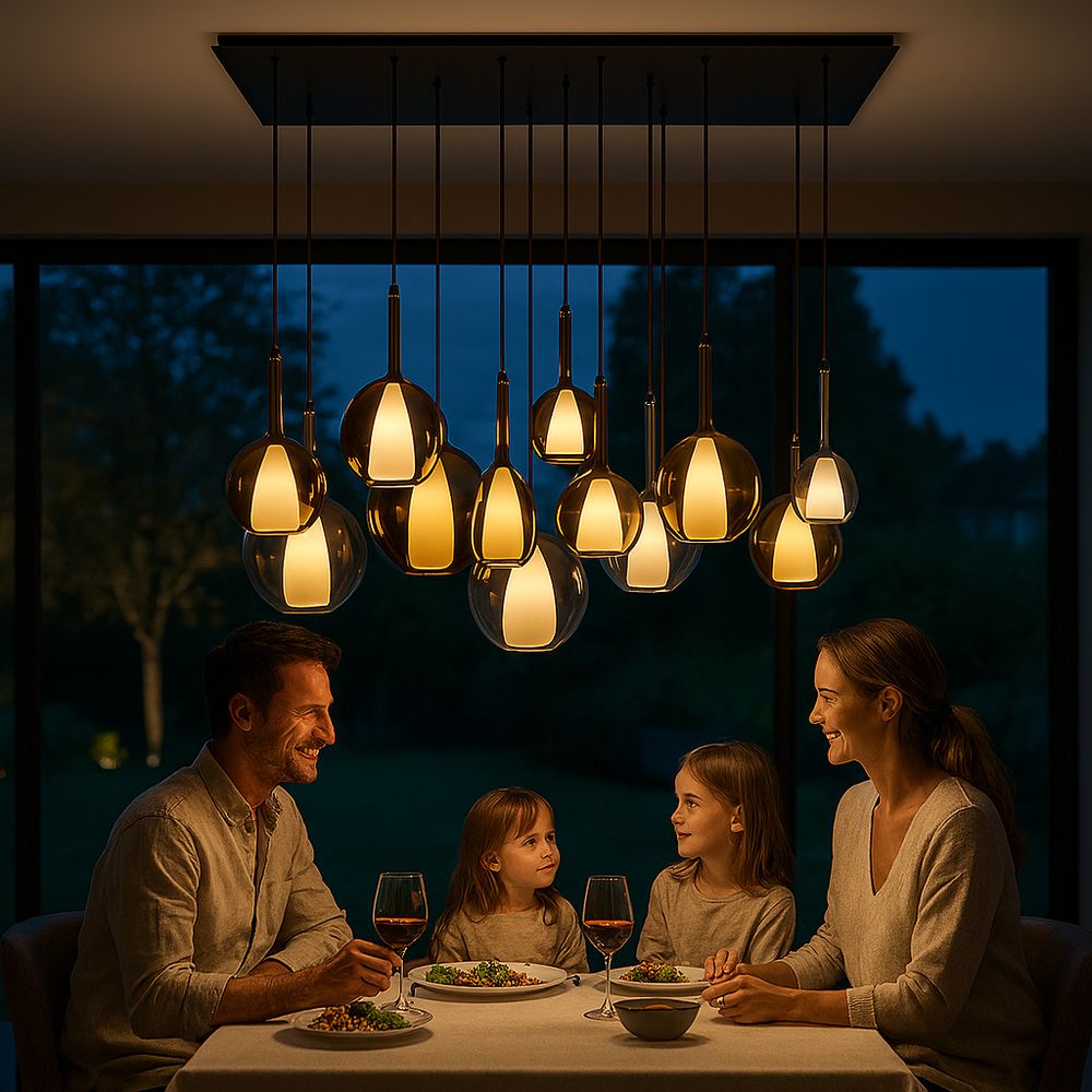 s.luce Belluna Esstischlampe 12-flammig 200cm 3-reihig