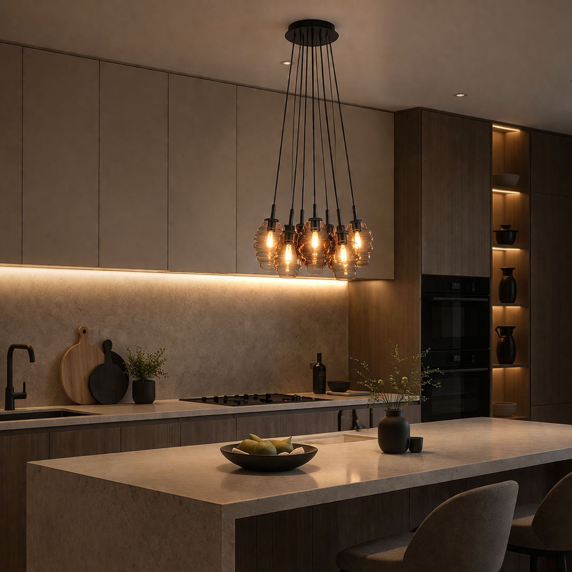 s.luce Echos Cluster Glas - Pendelleuchte 7 - flammig 3x18cm - 200334 - s.luce® - homecoming lights.