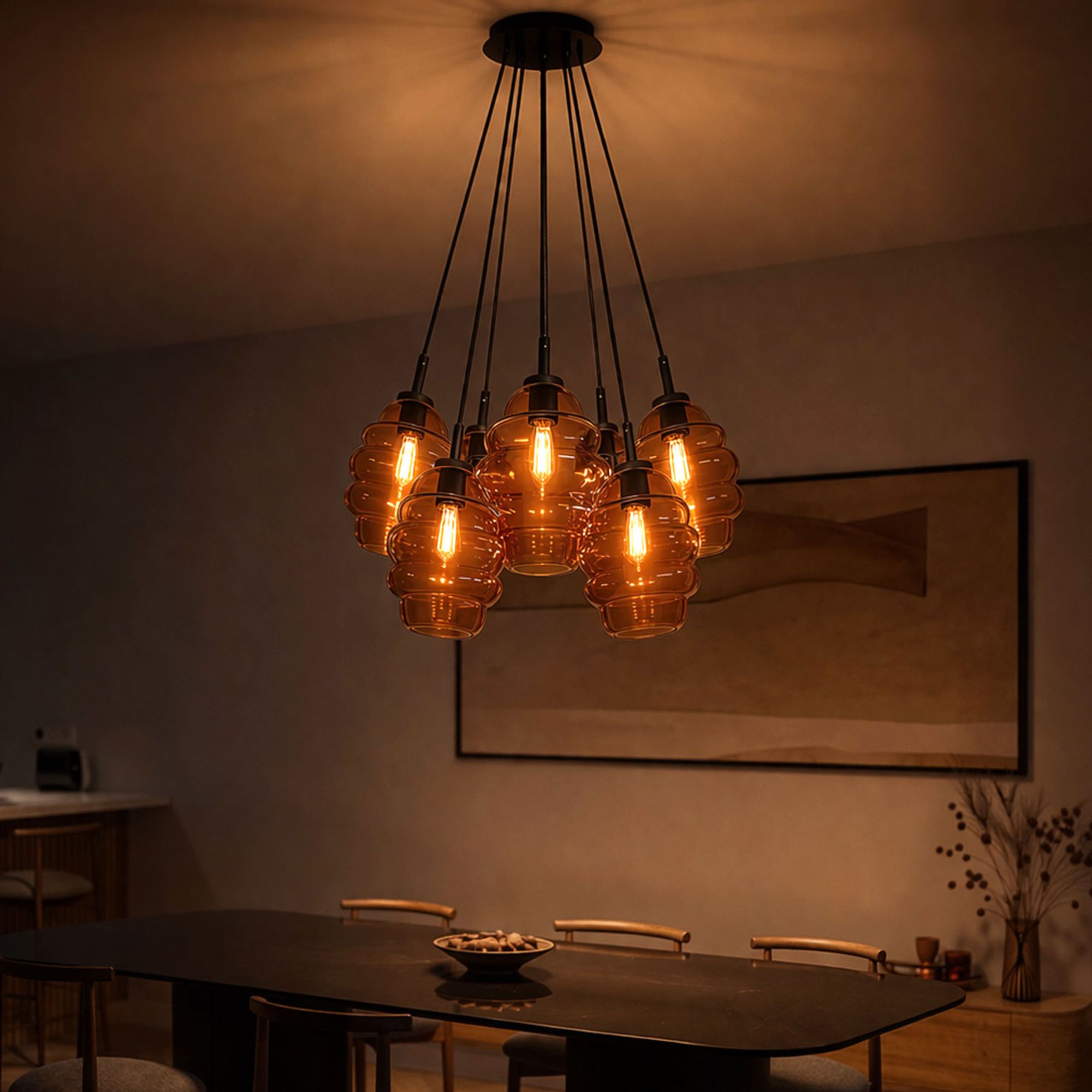 s.luce Echos Cluster Glas - Pendelleuchte 7 - flammig 7x25cm - 200349 - s.luce® - homecoming lights.