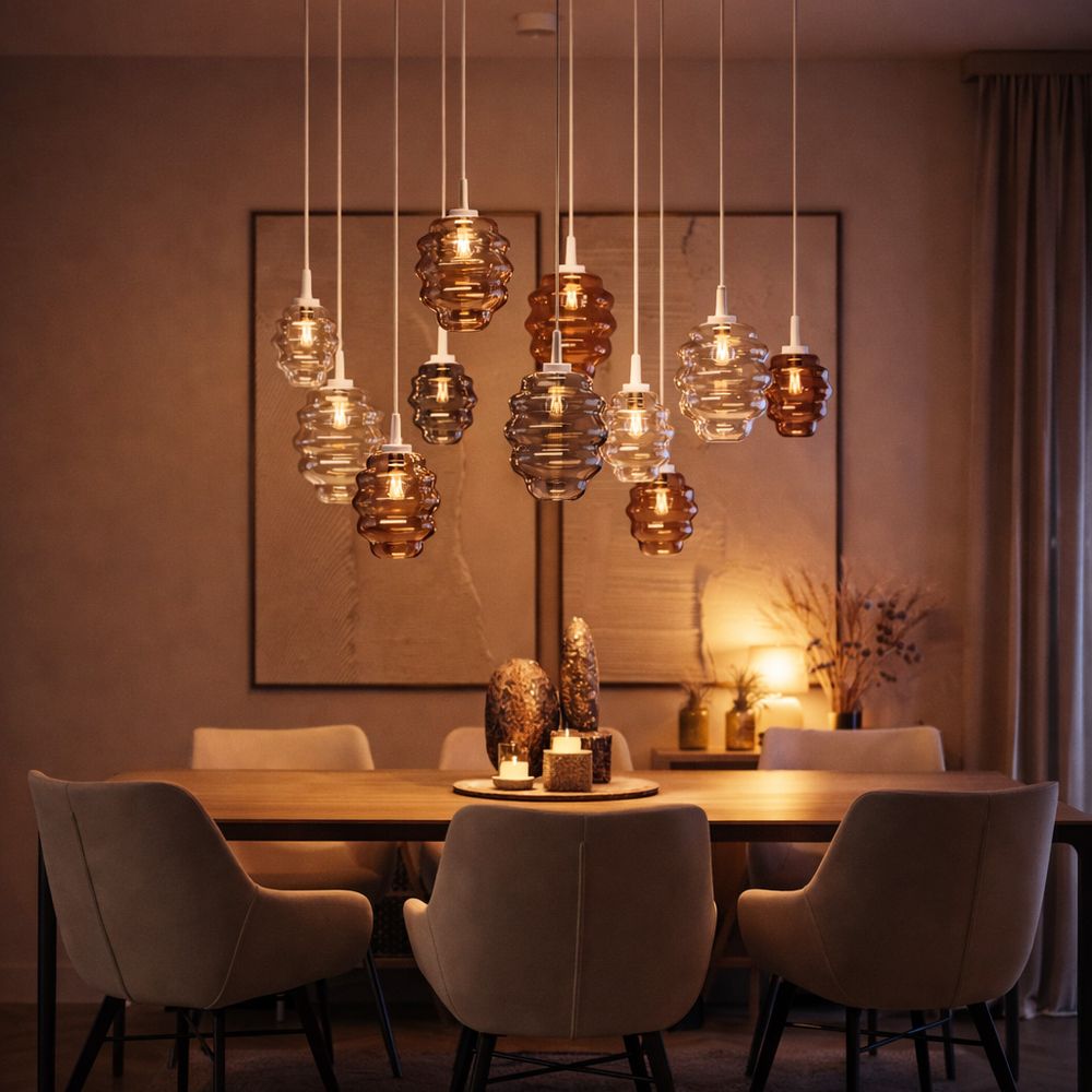 s.luce Echos Glas-Hängelampe Aufhängung 150cm Weiß